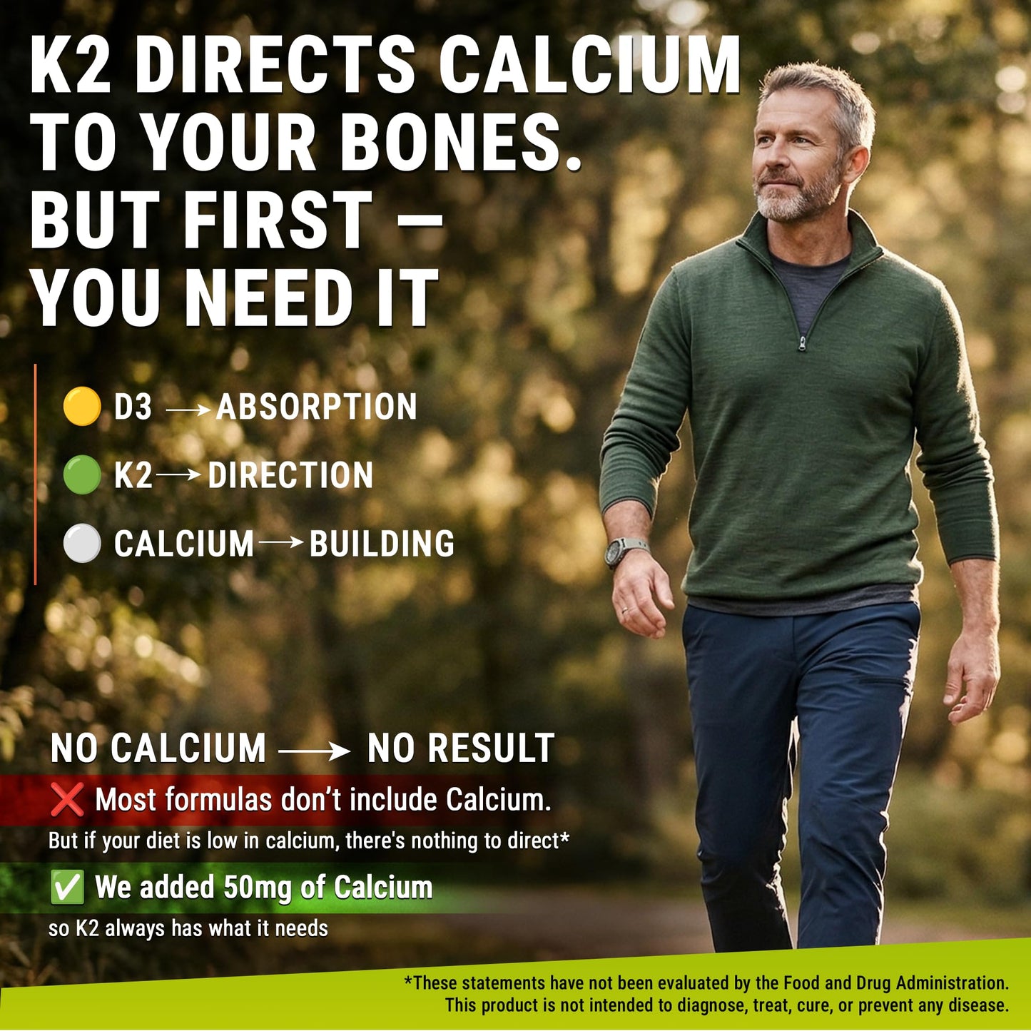 New Elements Vitamin D3 K2 with Magnesium Glycinate + Zinc & Calcium 60 Capsules