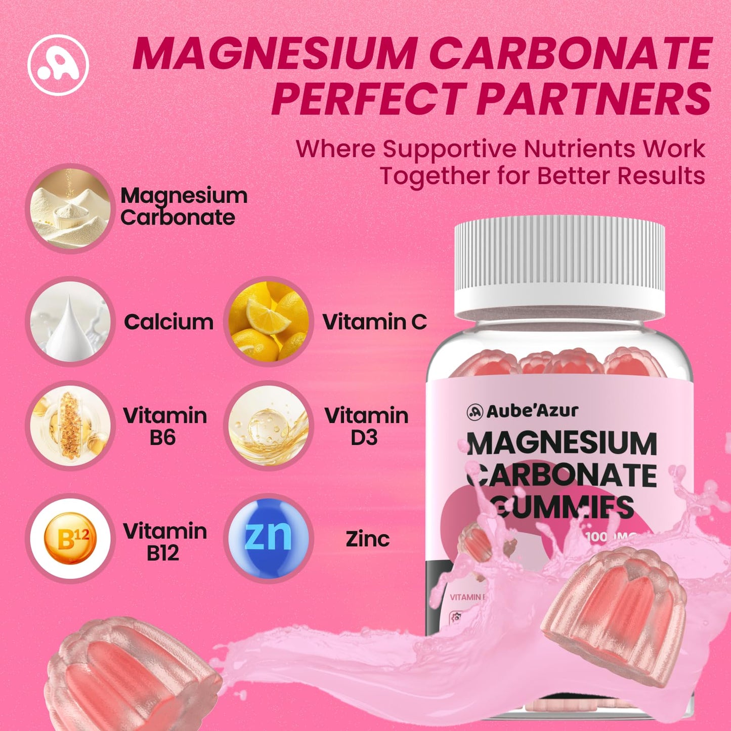 Aube'Azur Magnesium Carbonate Gummies 60 Count