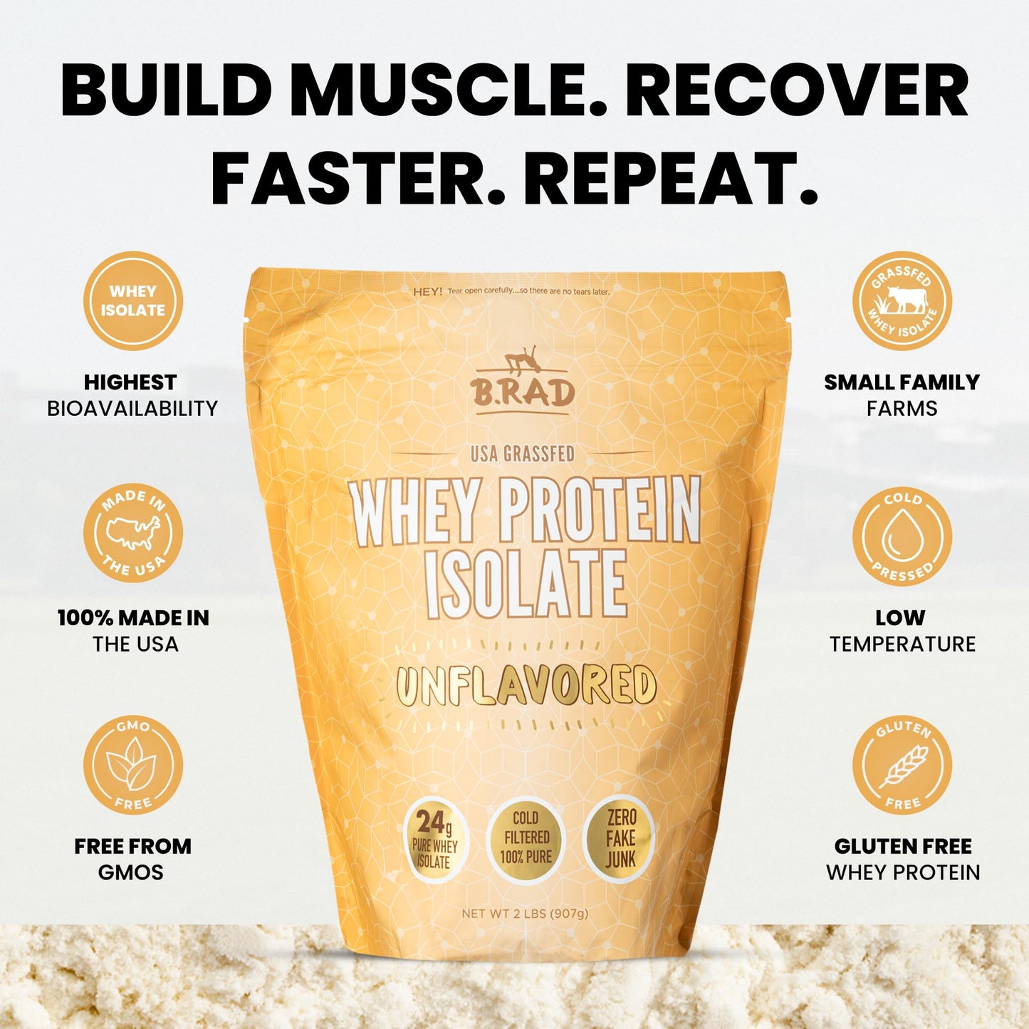 B.rad Grass Fed Whey Protein Isolate Powder 32