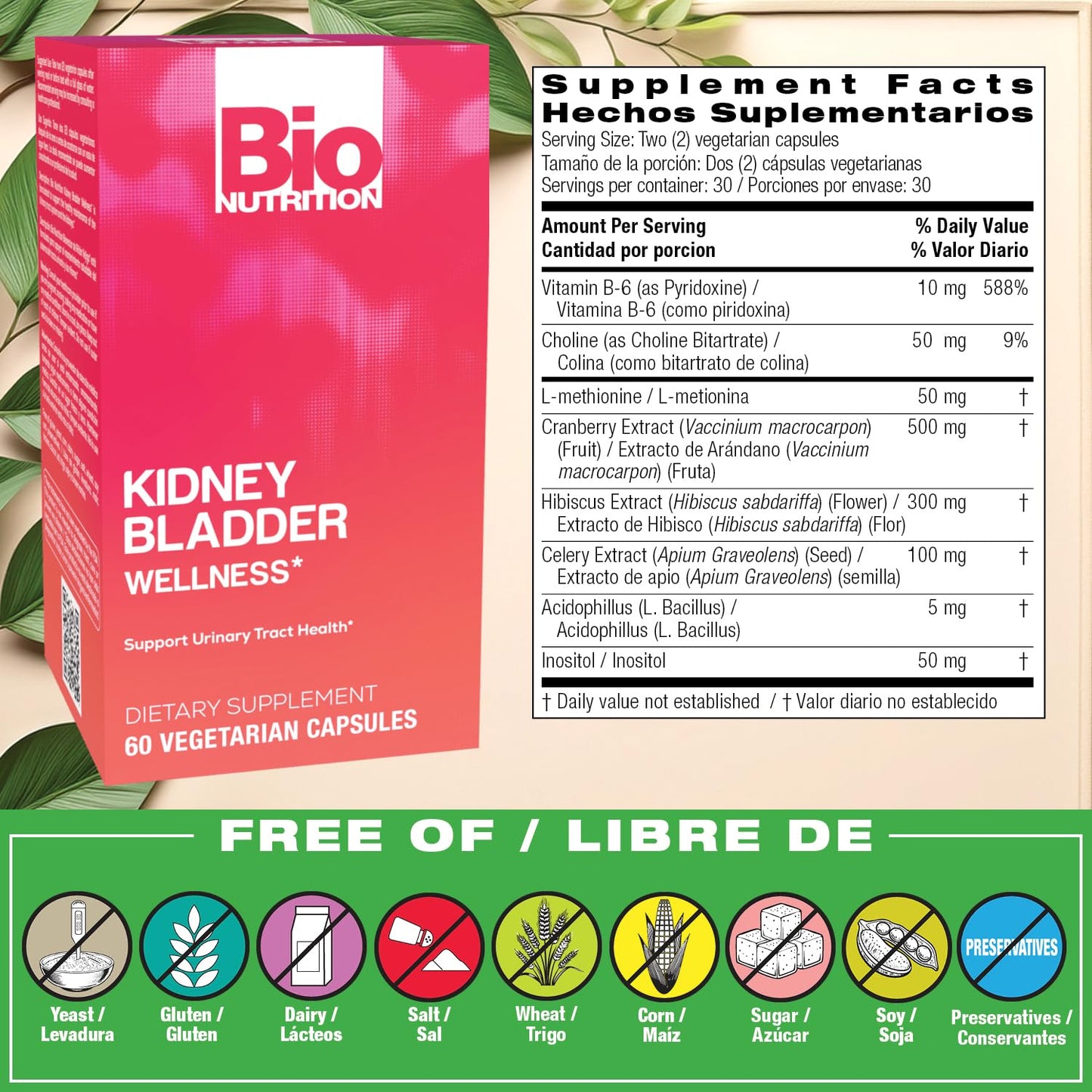 Bio Nutrition Kidney Bladder Wellness Capsules, 60 Count