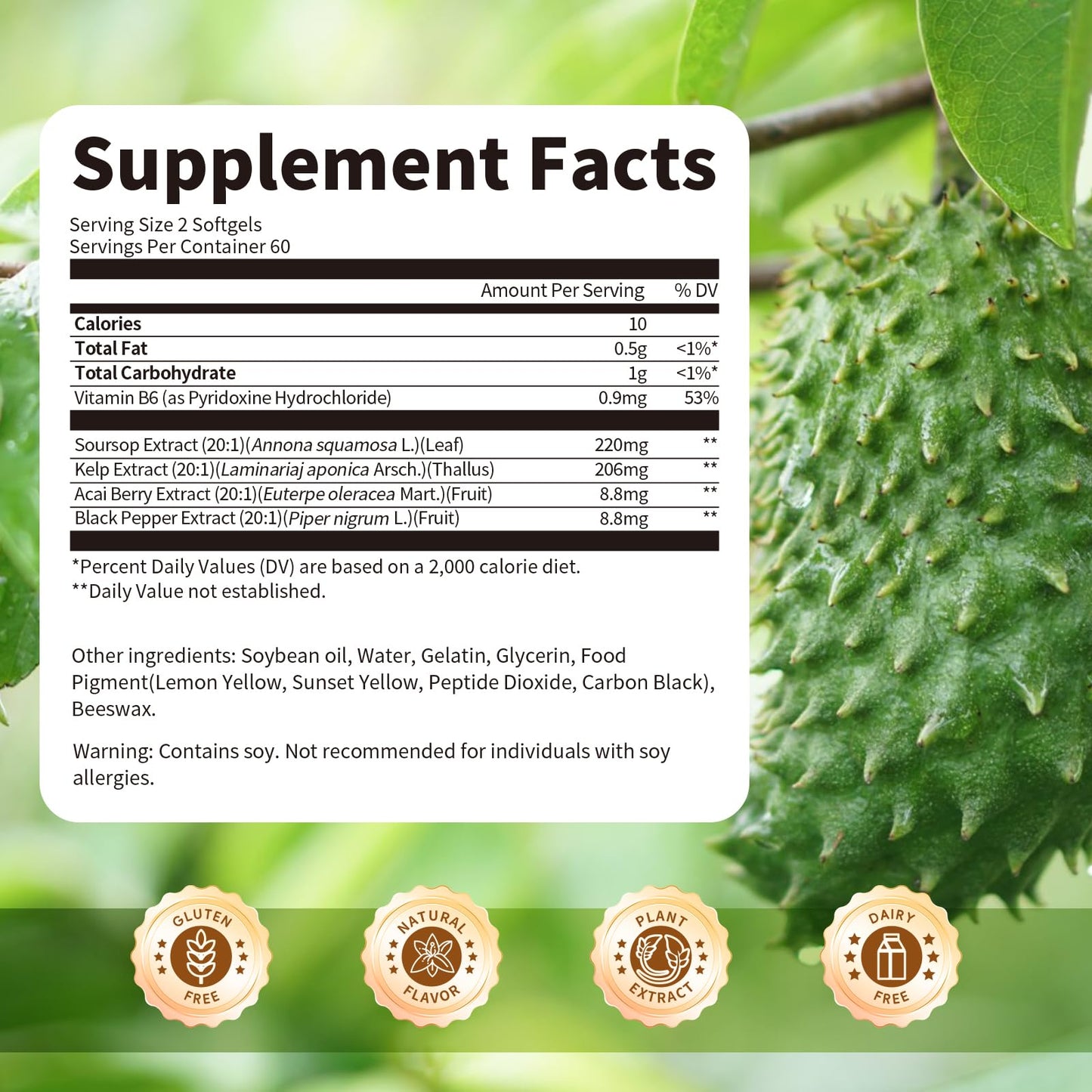 BBEEAAUU Soursop Graviola Capsules with Kelp, 240 Capsules