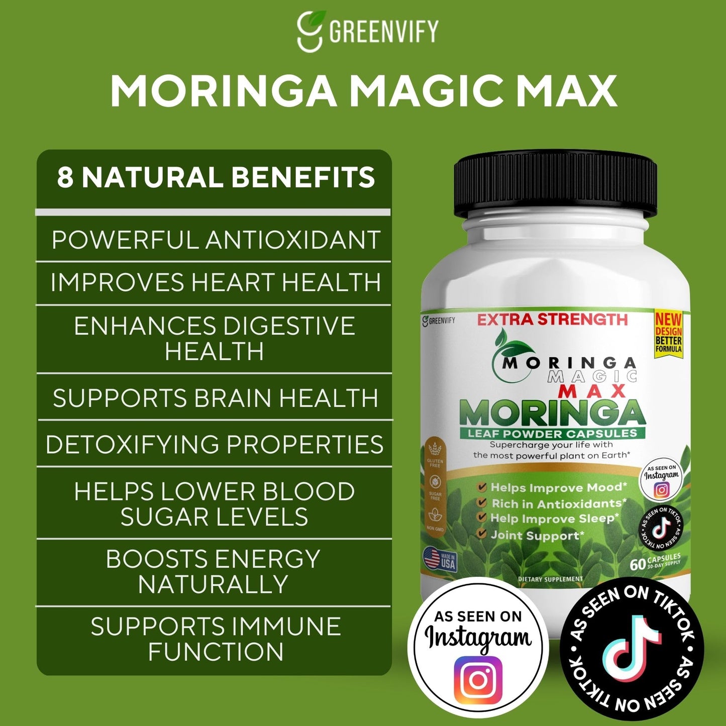GREENVIFY Moringa Magic Max Extra Strength, 120 Capsules