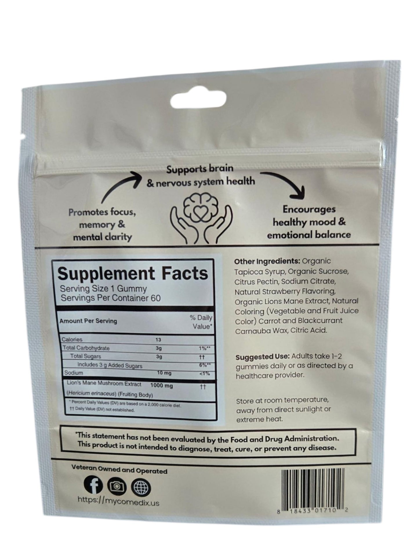 MYCOMedix Neuro-Cubes Lion’s Mane Mushroom Gummies, Focus & Memory Support Dietary Supplement, 60 Count