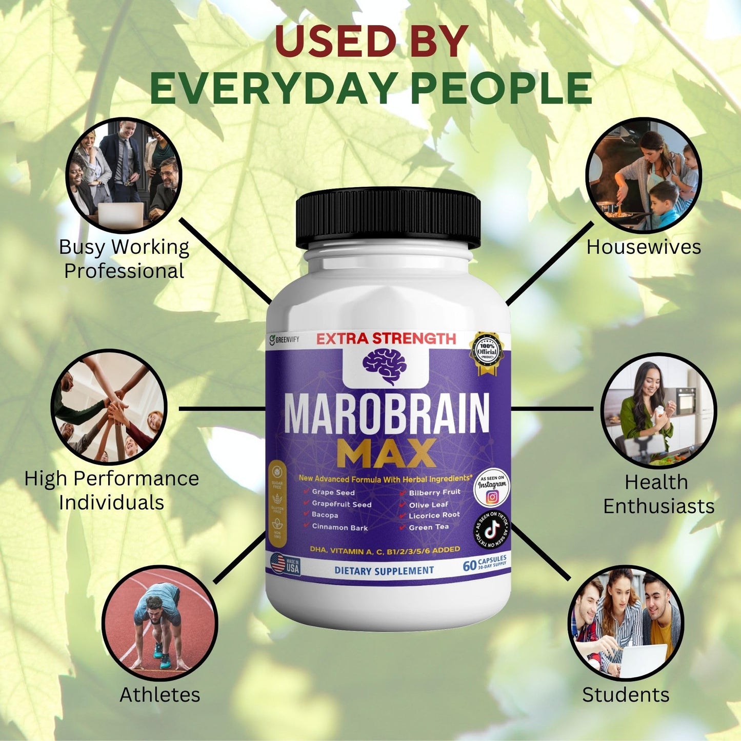 GREENVIFY MAROBRAIN MAX Extra Strength Brain Support Supplement, 60 Capsules
