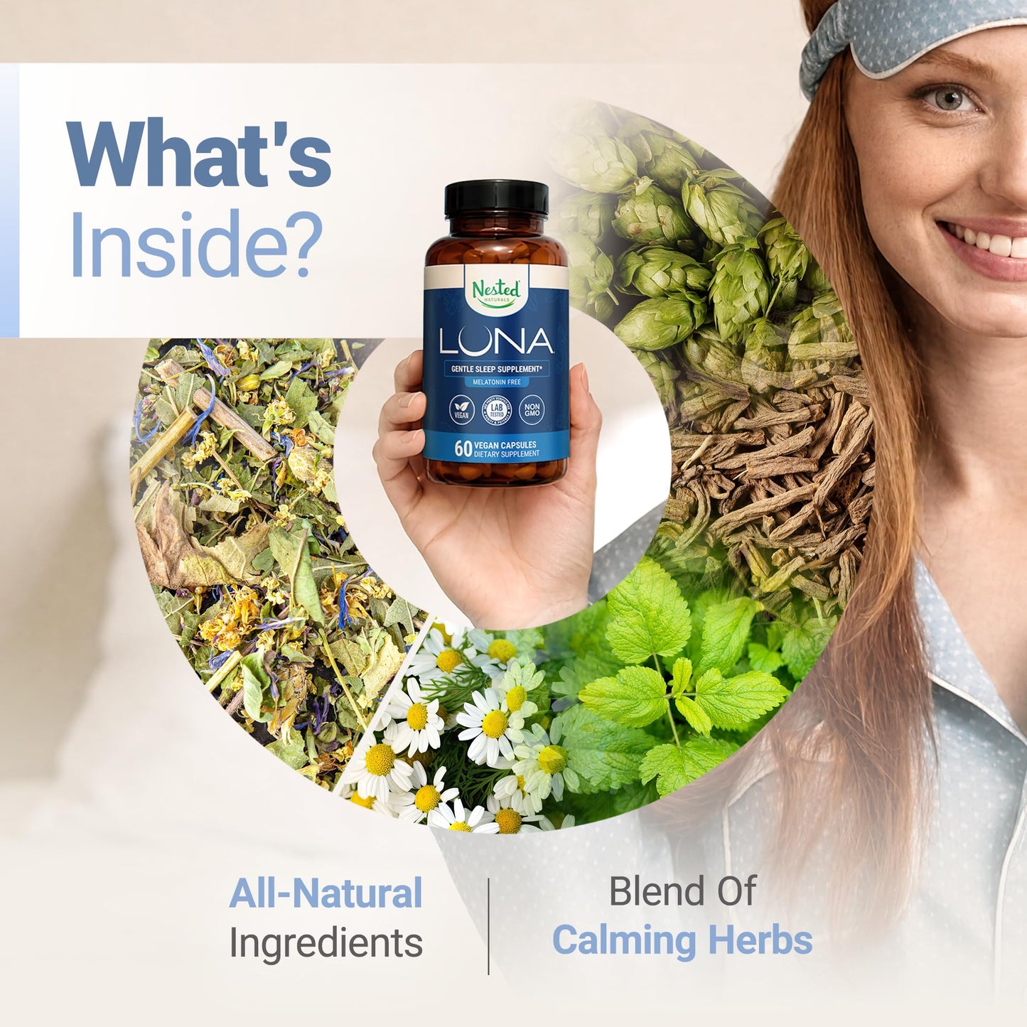 Nested Naturals Luna Melatonin-Free Herbal Sleep Support Capsules, 120 Count