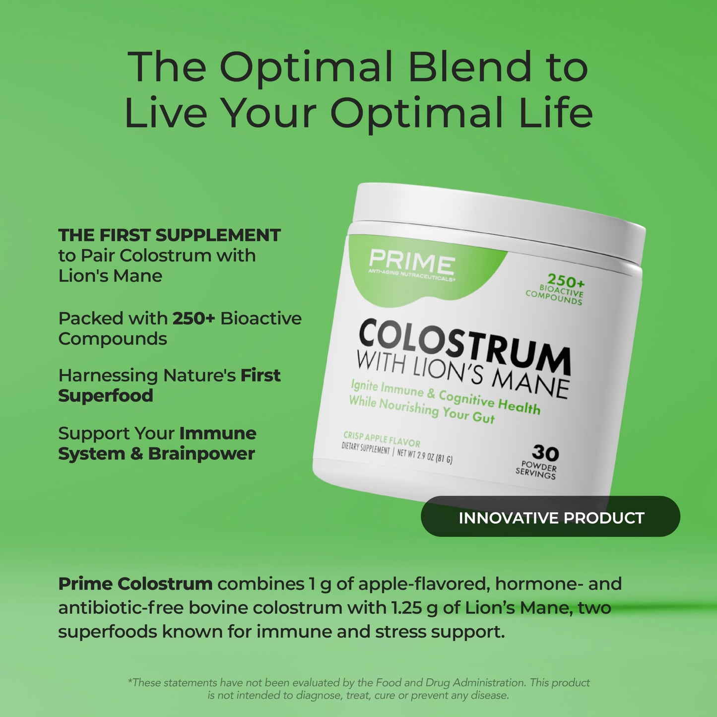 Market America Prime Bovine Colostrum with Lion's Mane Powder 2.9 oz