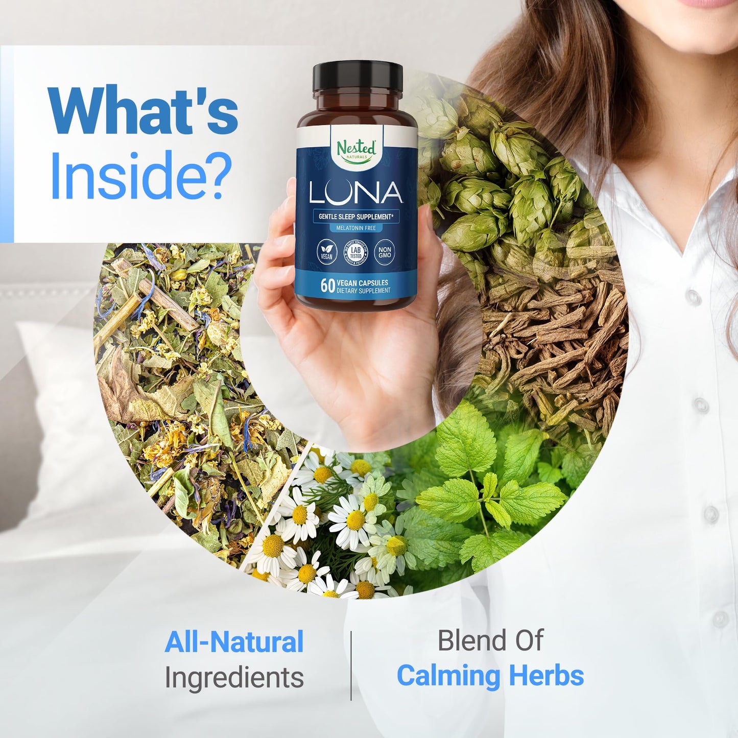 Nested Naturals Luna Melatonin-Free Sleep Supplement, 60 Vegan Capsules