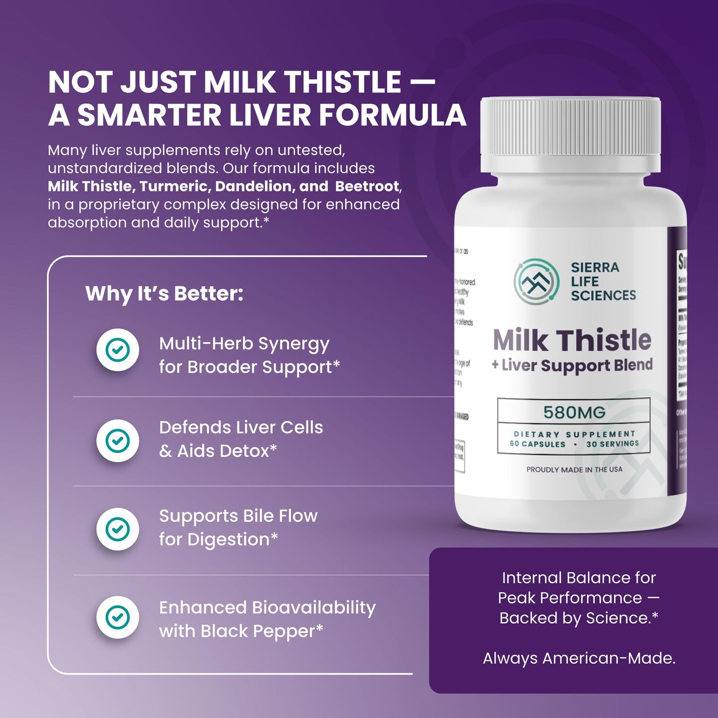 SIERRA LIFE SCIENCES Milk Thistle+ Liver Support Blend 60 Capsules