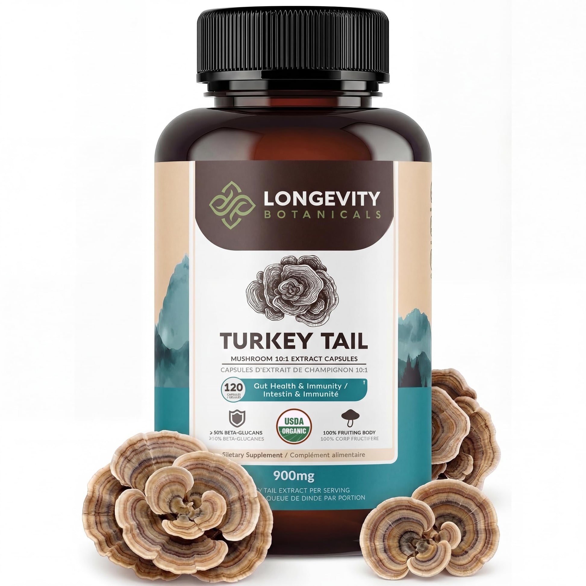 Longevity Botanicals Organic Turkey Tail Mushroom Capsules 120 Count