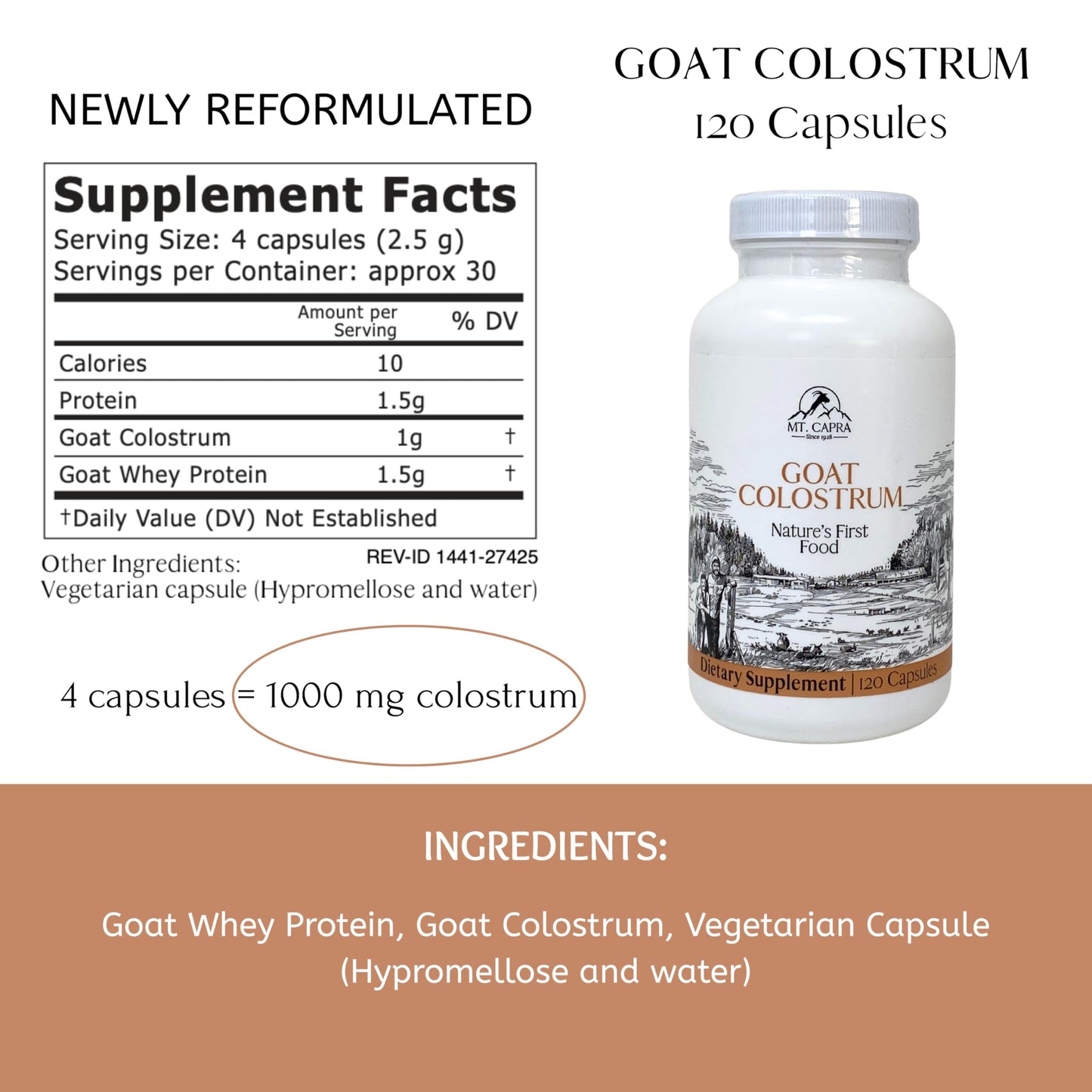 Mt Capra Goat Colostrum Capsules 120 Count