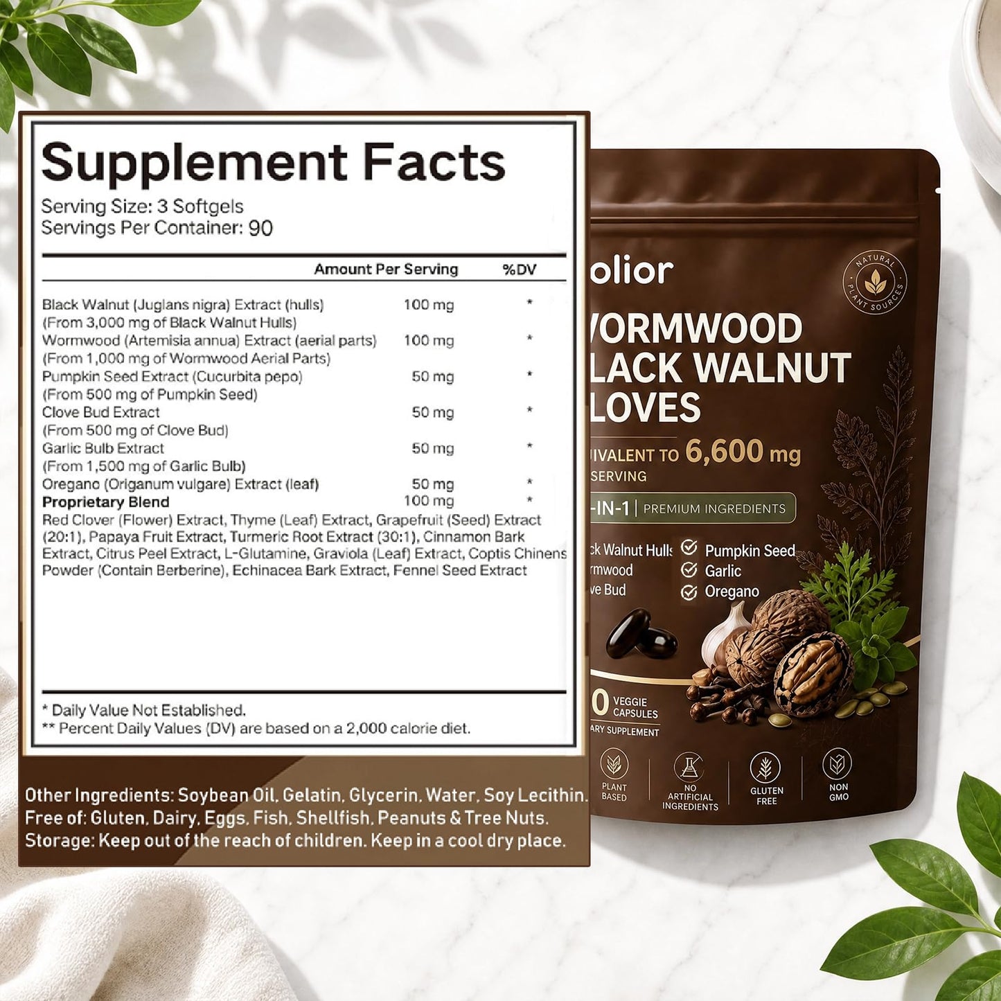 Fly Cleanse Holior Wormwood Black Walnut Cloves, 18-in-1 Herbal Formula, Digestive & Gut Balance Support Capsule, 1 Count