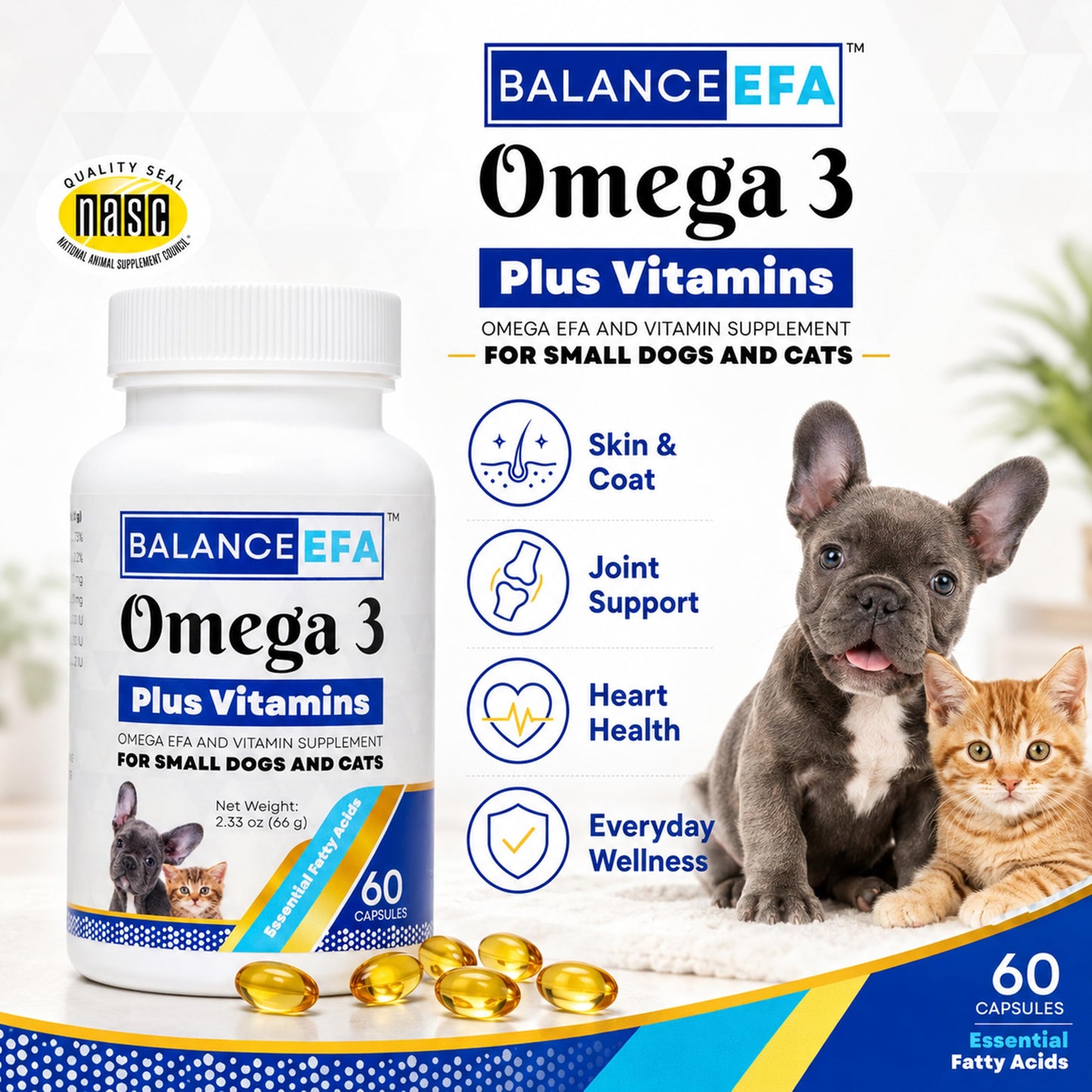 Mizner Bioscience BalanceEFA Dog & Cat Omega-3 Supplement Capsules, 60 Count