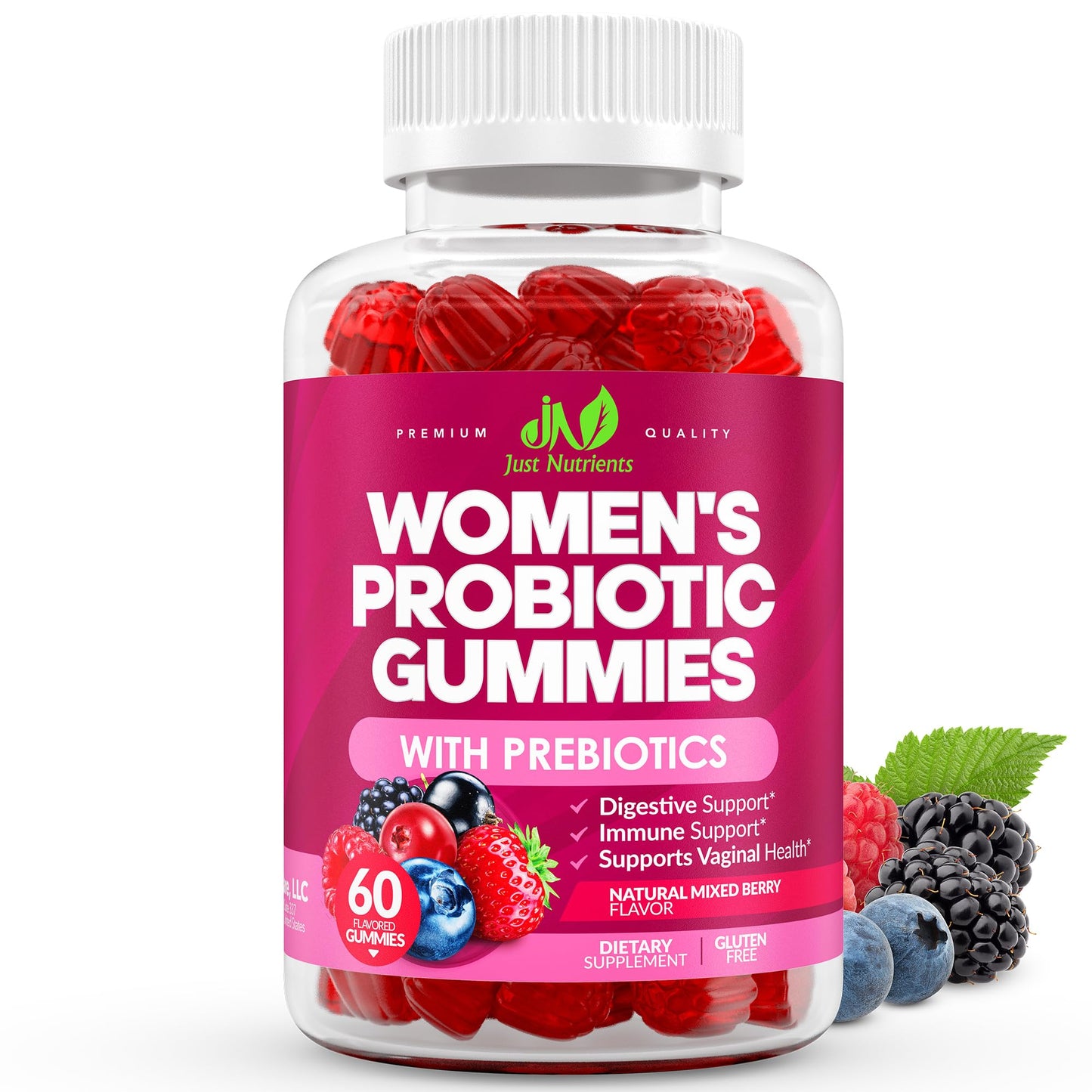 Just Nutrients Women's Probiotic Gummies with Prebiotics, 60 Gummies