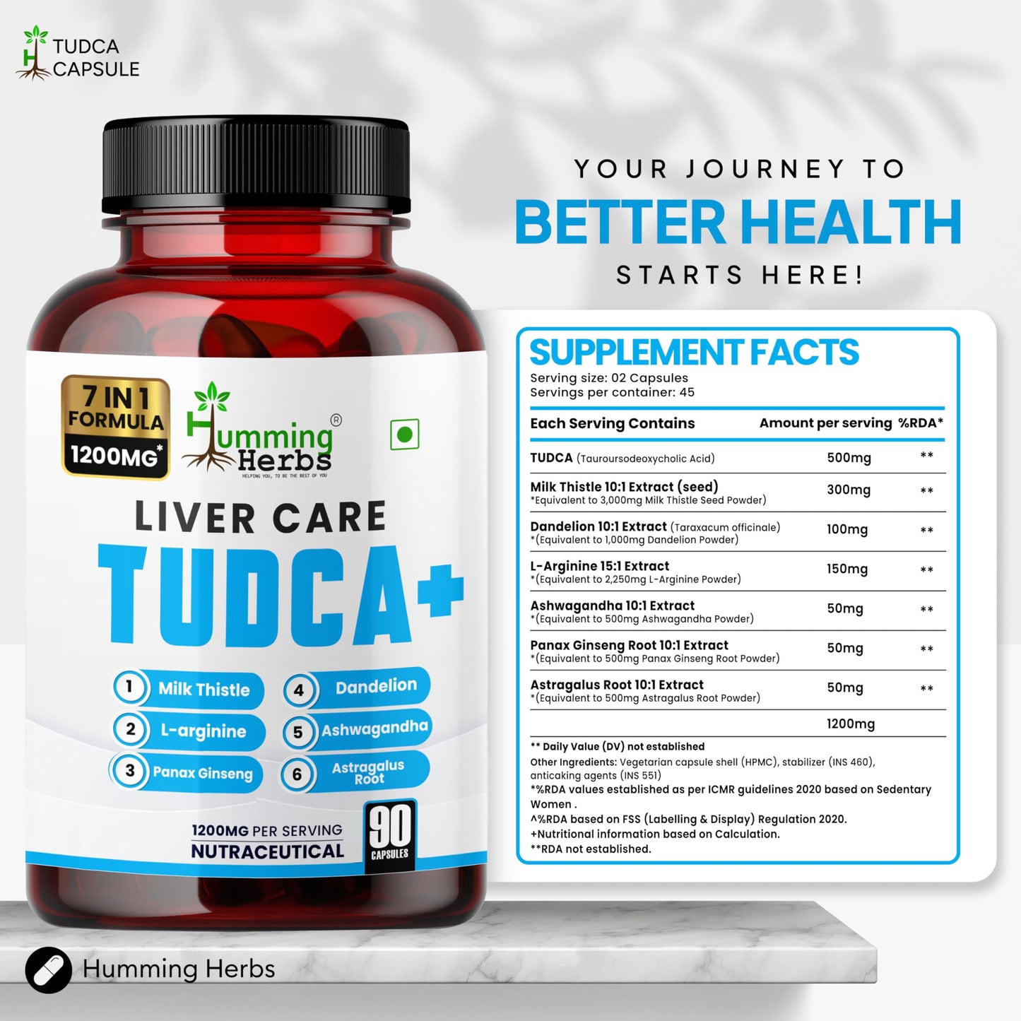 Humming Herbs Liver Care TUDCA+ 7 in 1 Formula Capsule, 90 Count