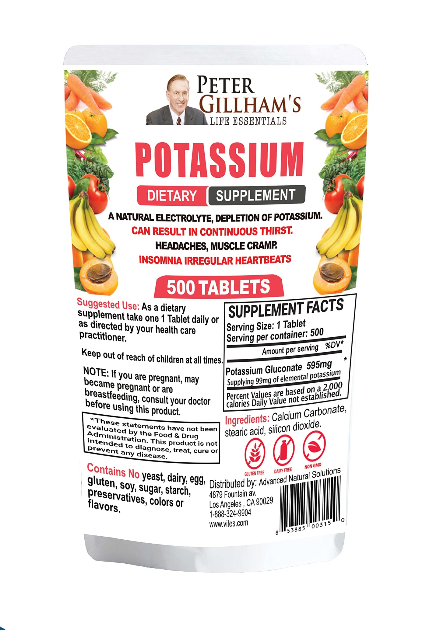 Peter's Choice Potassium Gluconate Tablets 595mg, 500 Tablets