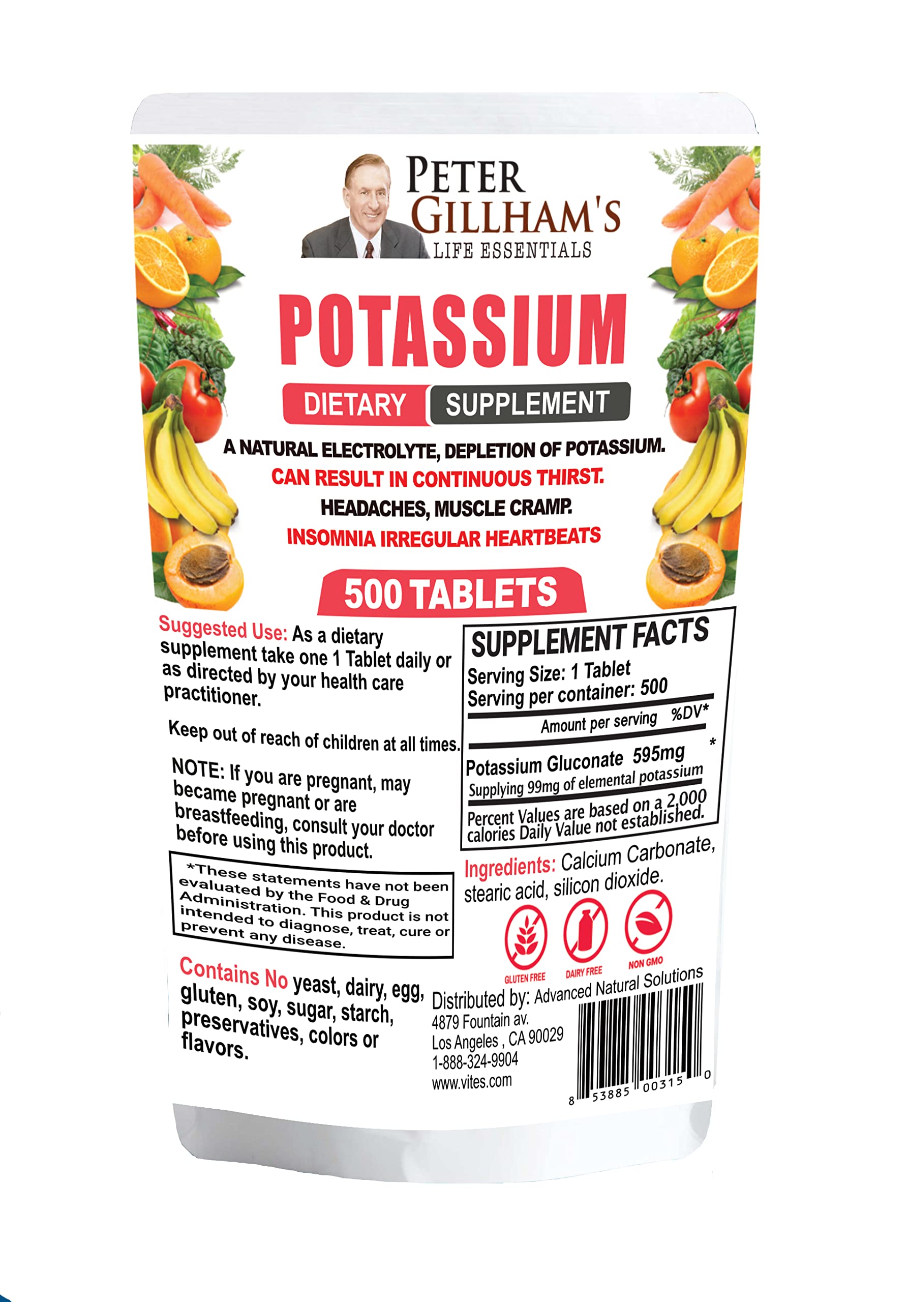 Peter's Choice Potassium Gluconate Tablets 595mg, 500 Tablets