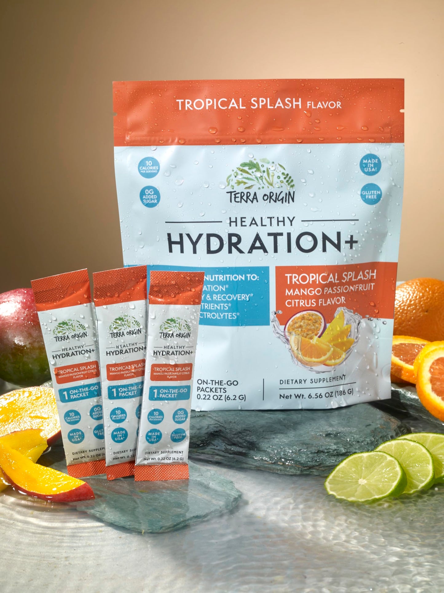 TERRA ORIGIN Healthy Hydration+ Tropical Splash Electrolyte Powder Packets, 6.56 Ounce