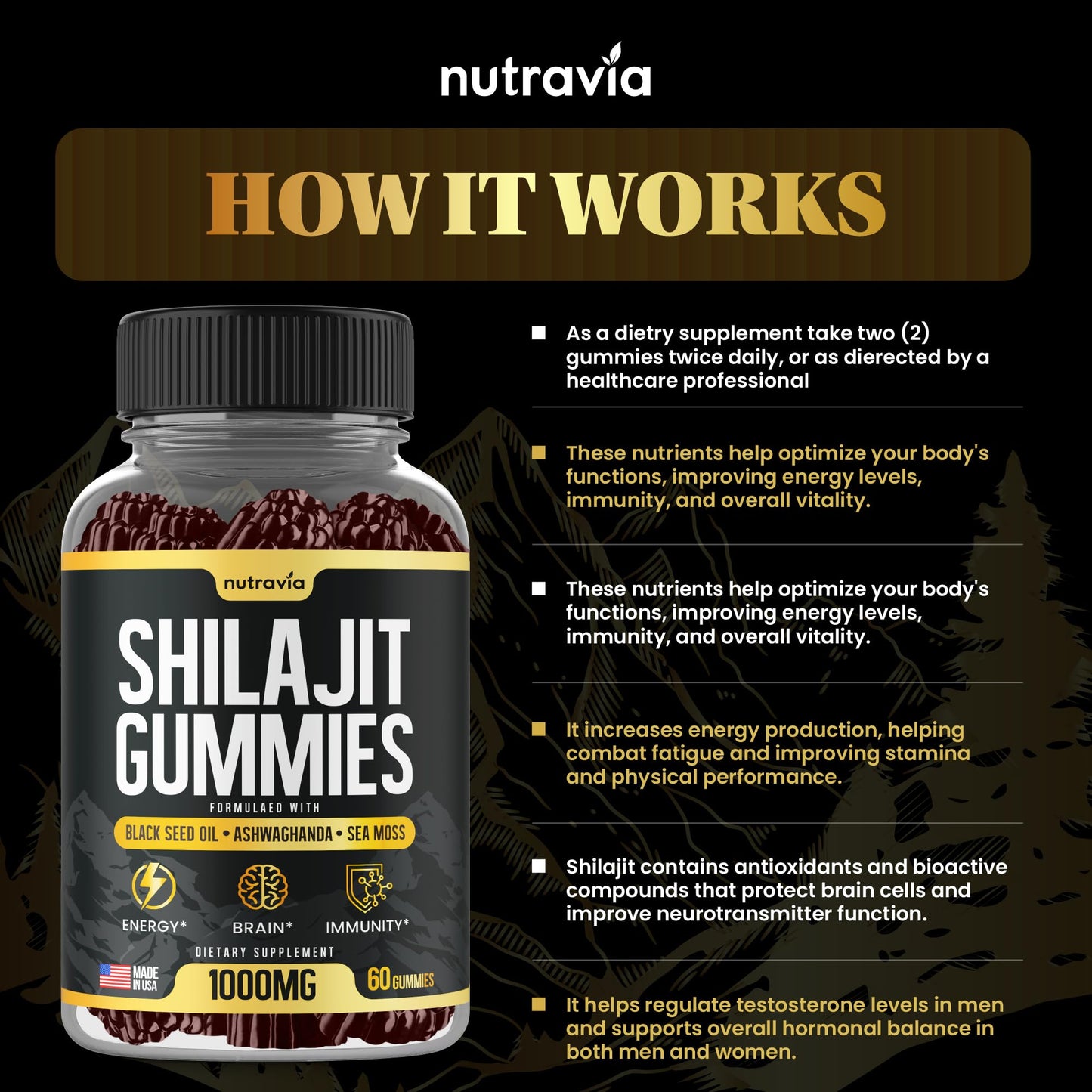 Nutravia Shilajit Gummies 60 Count
