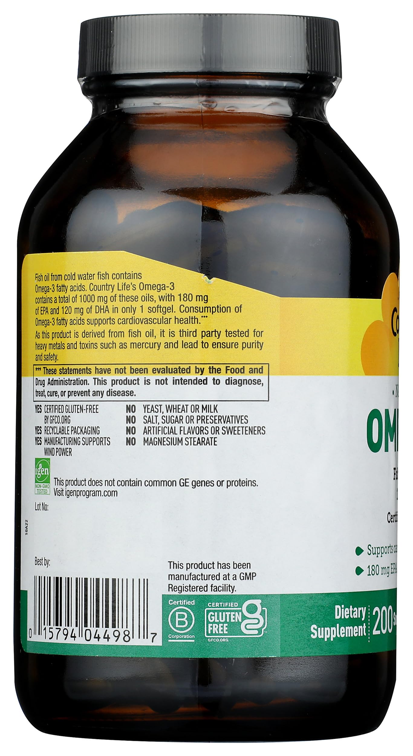 Country Life Omega-3 1000Mg Fish Oil Softgels 200