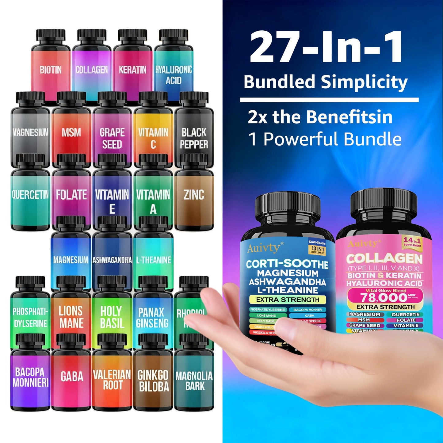 Auivty Shining Serenity Set, Calm & Collagen Bundle Capsules 90 Count