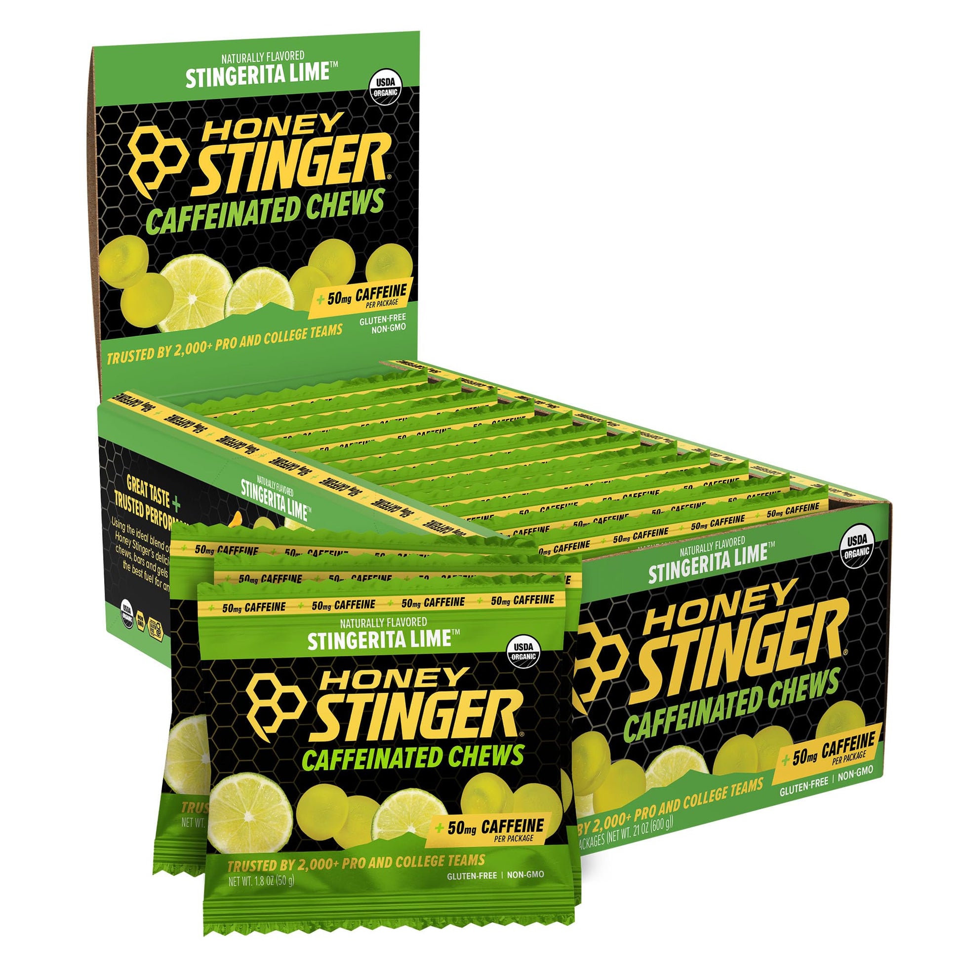 Honey Stinger Stingerita Lime Caffeinated Energy Chew, Chewable, 12 Pack