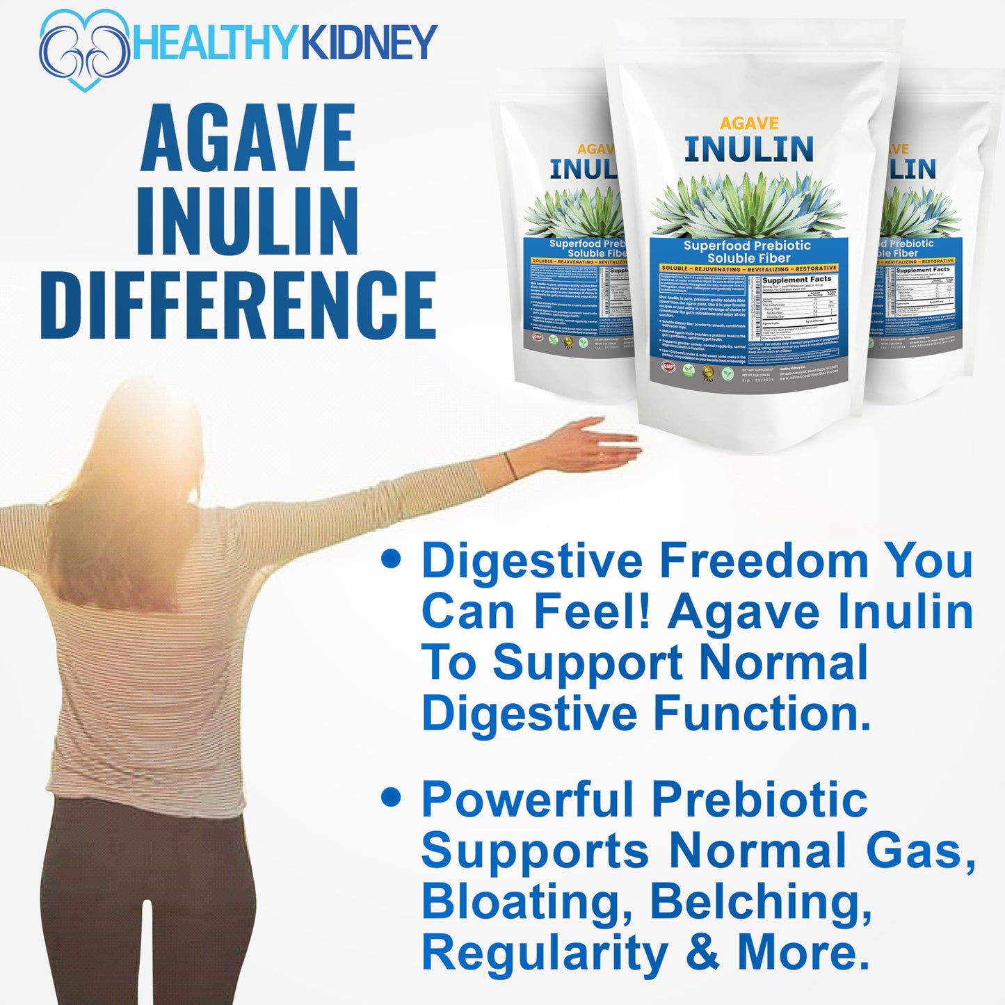 Kidney Restore Organic Inulin Powder, 16 oz, Prebiotic Soluble Fiber