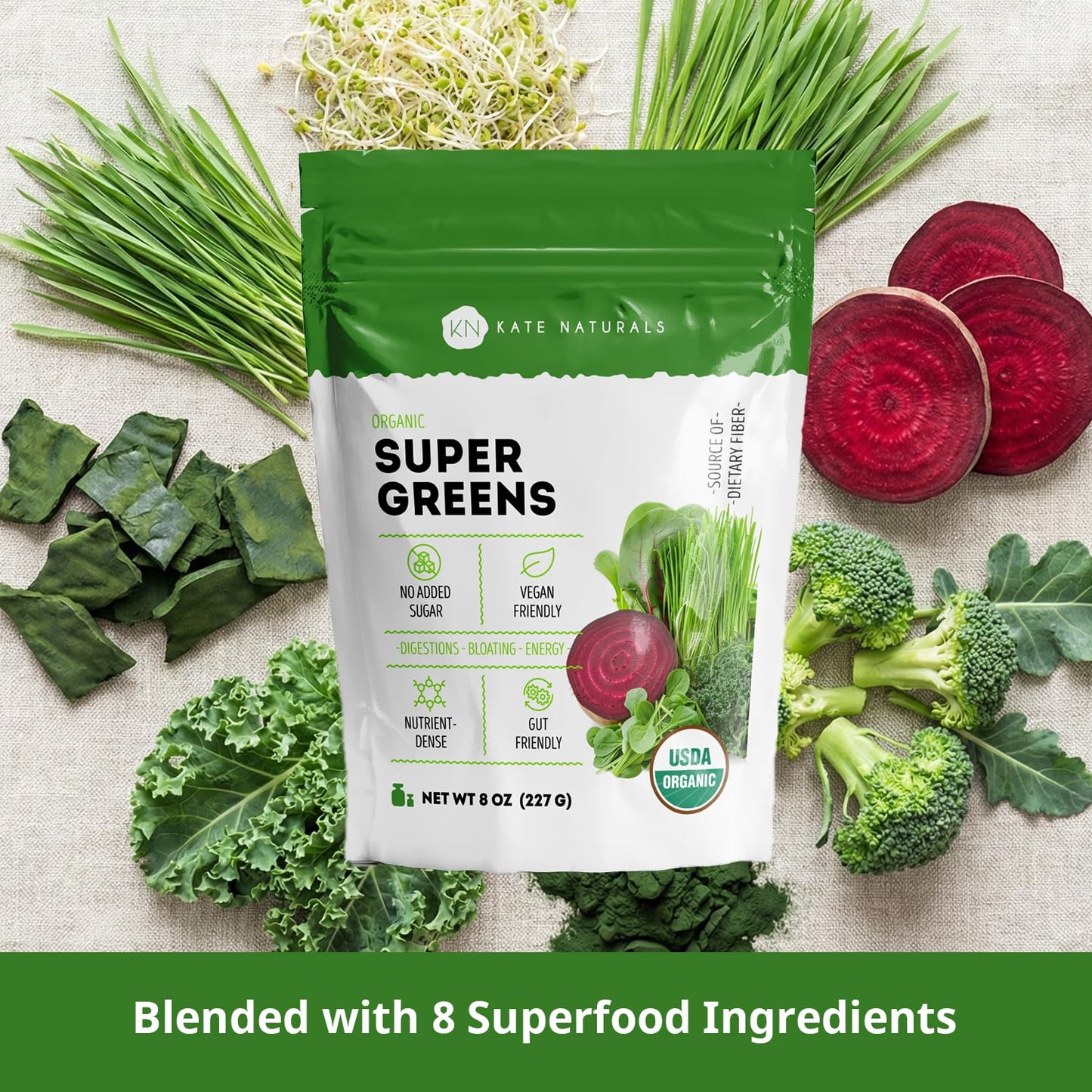 Kate Naturals Organic Super Greens Powder 8 Ounce