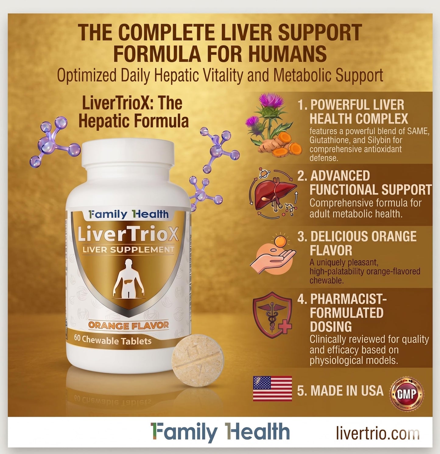 LiverTrio+ Comprehensive Antioxidant Liver Supplement Chewable Tablet, 60 Tablets
