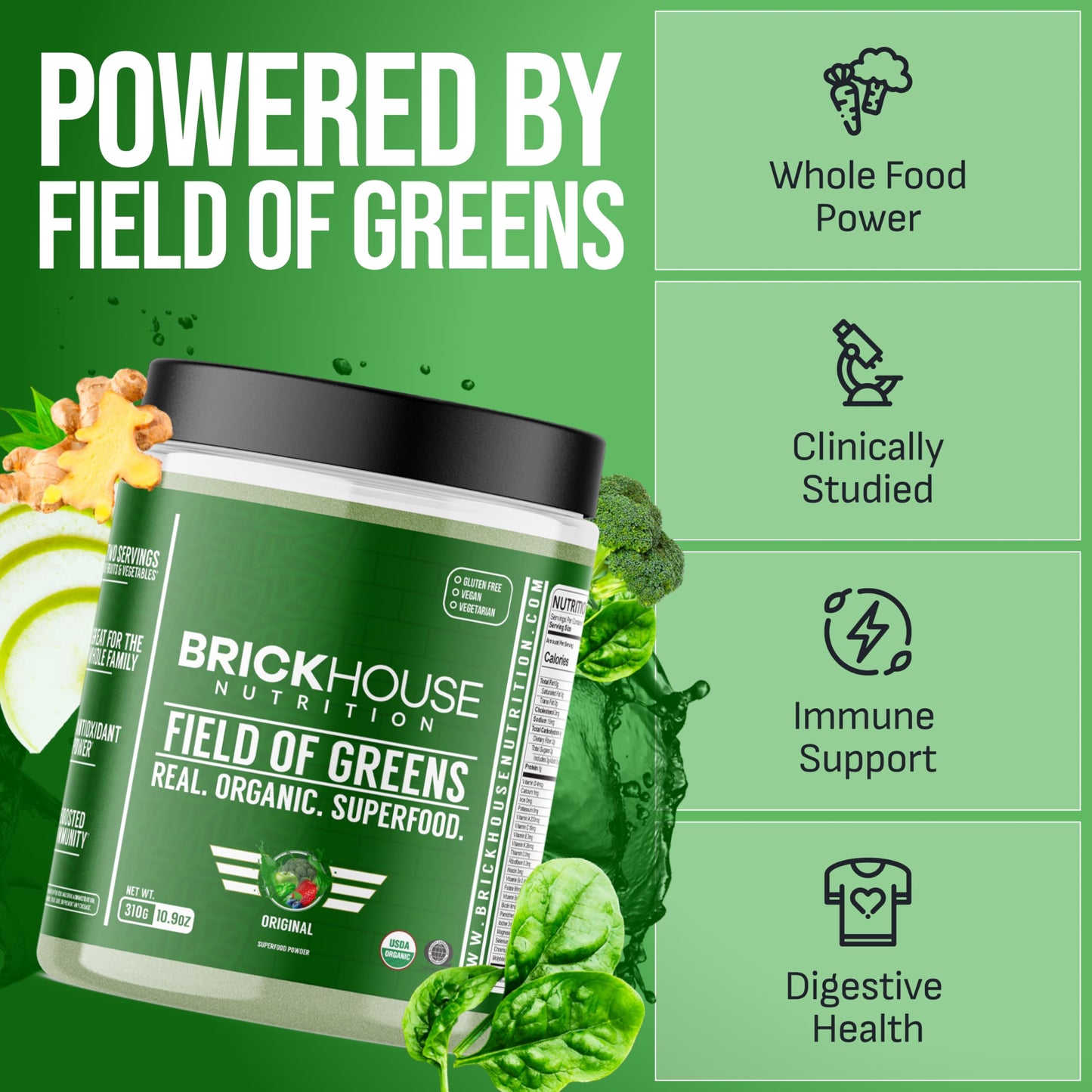 Brickhouse Nutrition Field of Greens Super Greens Powder 10.9 Ounces