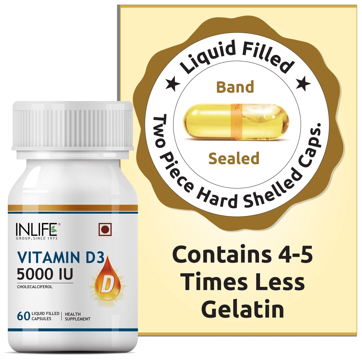 INLIFE Vitamin D3 5000 IU Cholecalciferol with Extra Virgin Coconut Oil Soft Gels, 60 Count