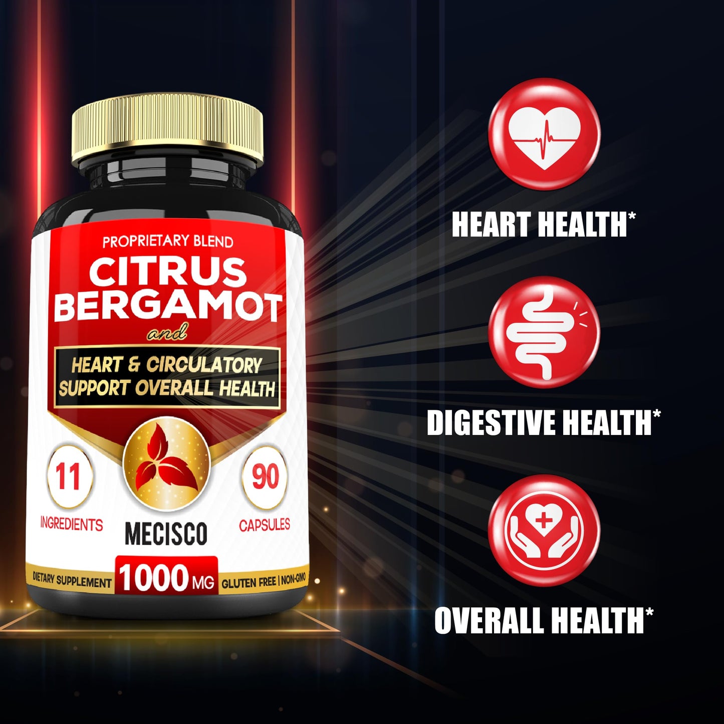 Mecisco 11 in 1 Citrus Bergamot Supplement 1000mg with Black Chokeberry, Berberine HCl & More Capsules, 90 Capsules