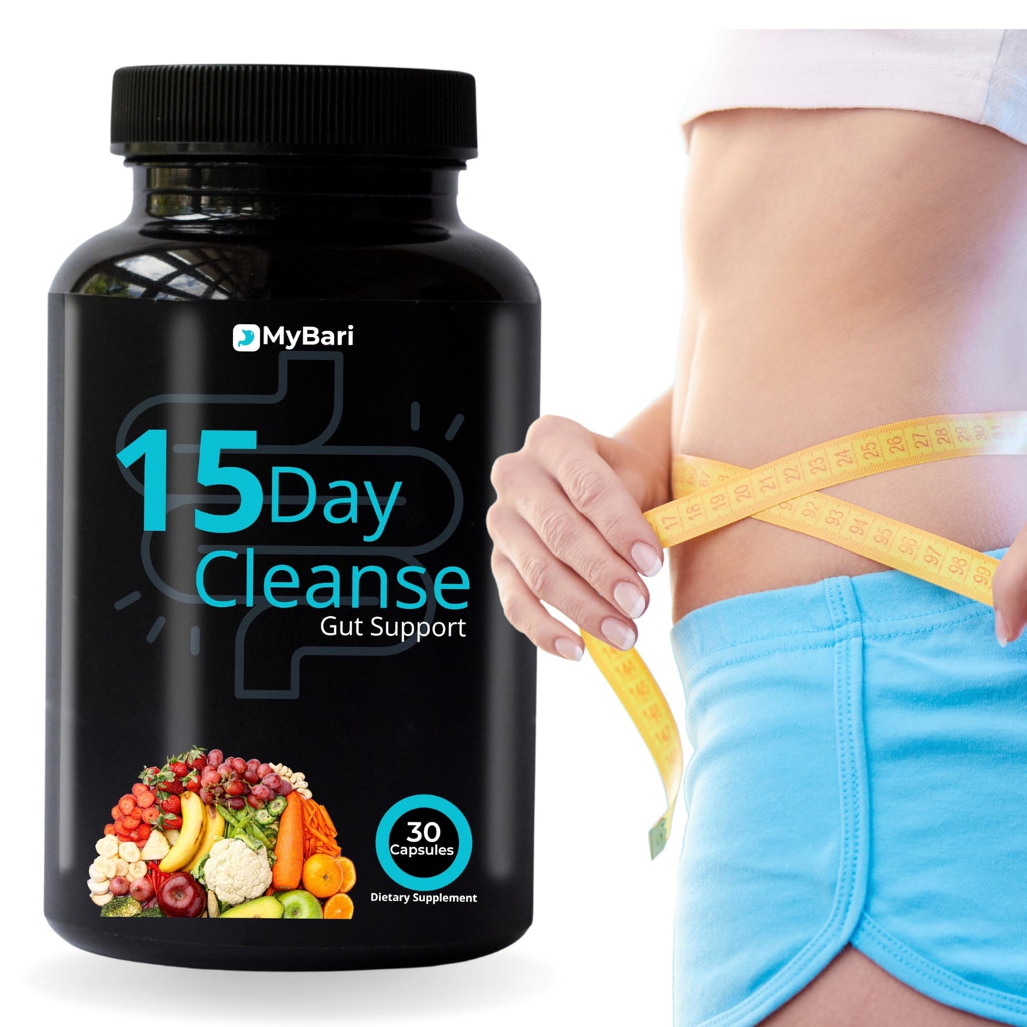 MyBari 15 Day Cleanse - Gut and Colon Support - Advanced Gut Cleanse Detox for Women & Men with Senna, Cascara Sagrada & Psyllium Husk, 30 Capsules