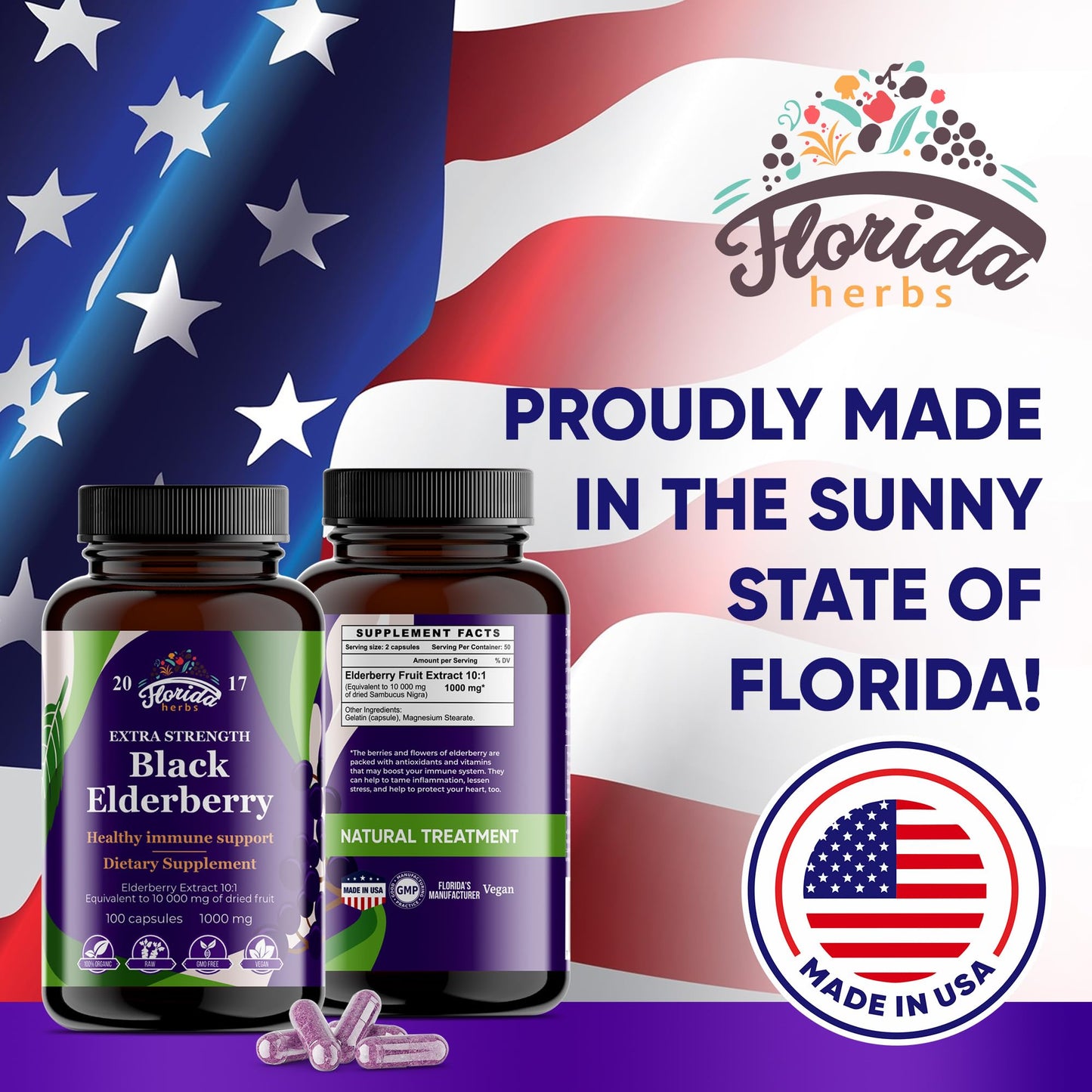 Florida Herbs Black Elderberry Capsules 100 Capsules