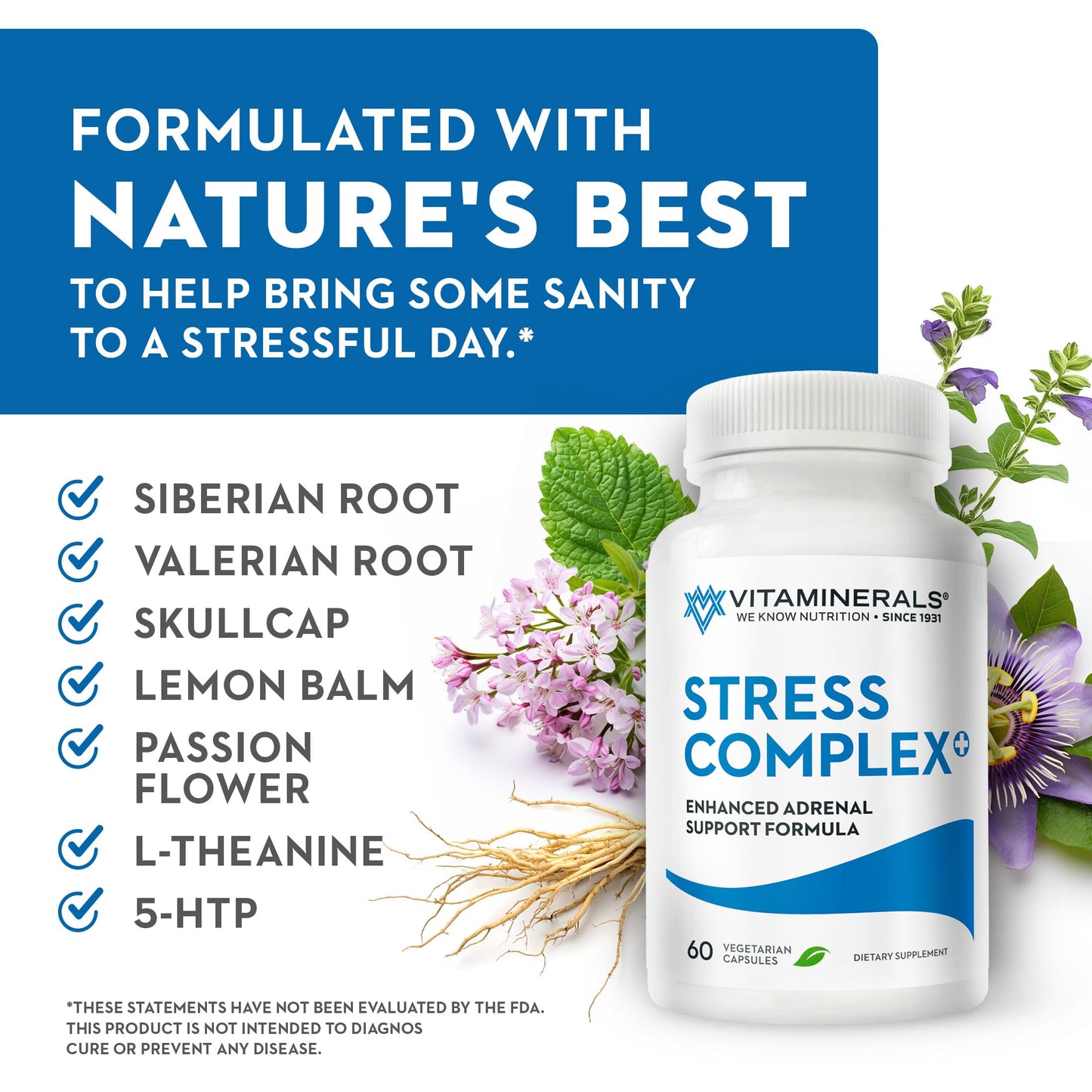 Vitaminerals 39 Stress Complex Adrenal Support Capsules 60