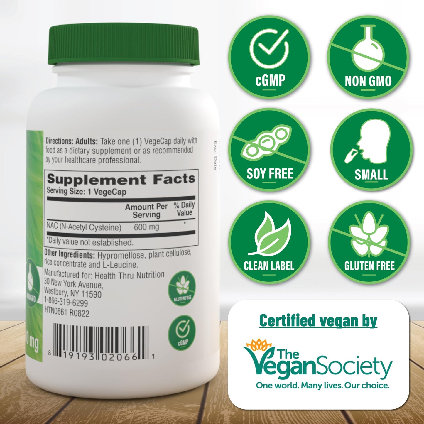 Health Thru Nutrition NAC N-Acetyl-Cysteine 600mg Capsules, 60 Capsules