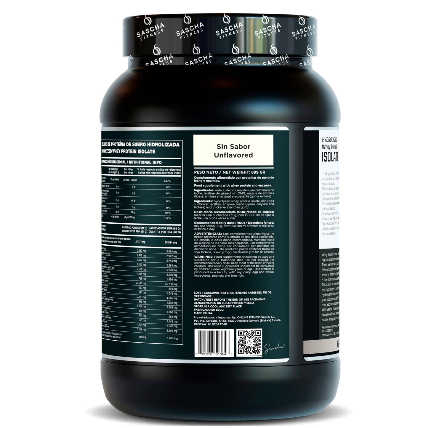 SASCHA FITNESS Hydrolyzed Whey Protein Isolate Powder, 100% Grass-Fed, Unflavored, 1.98 lb