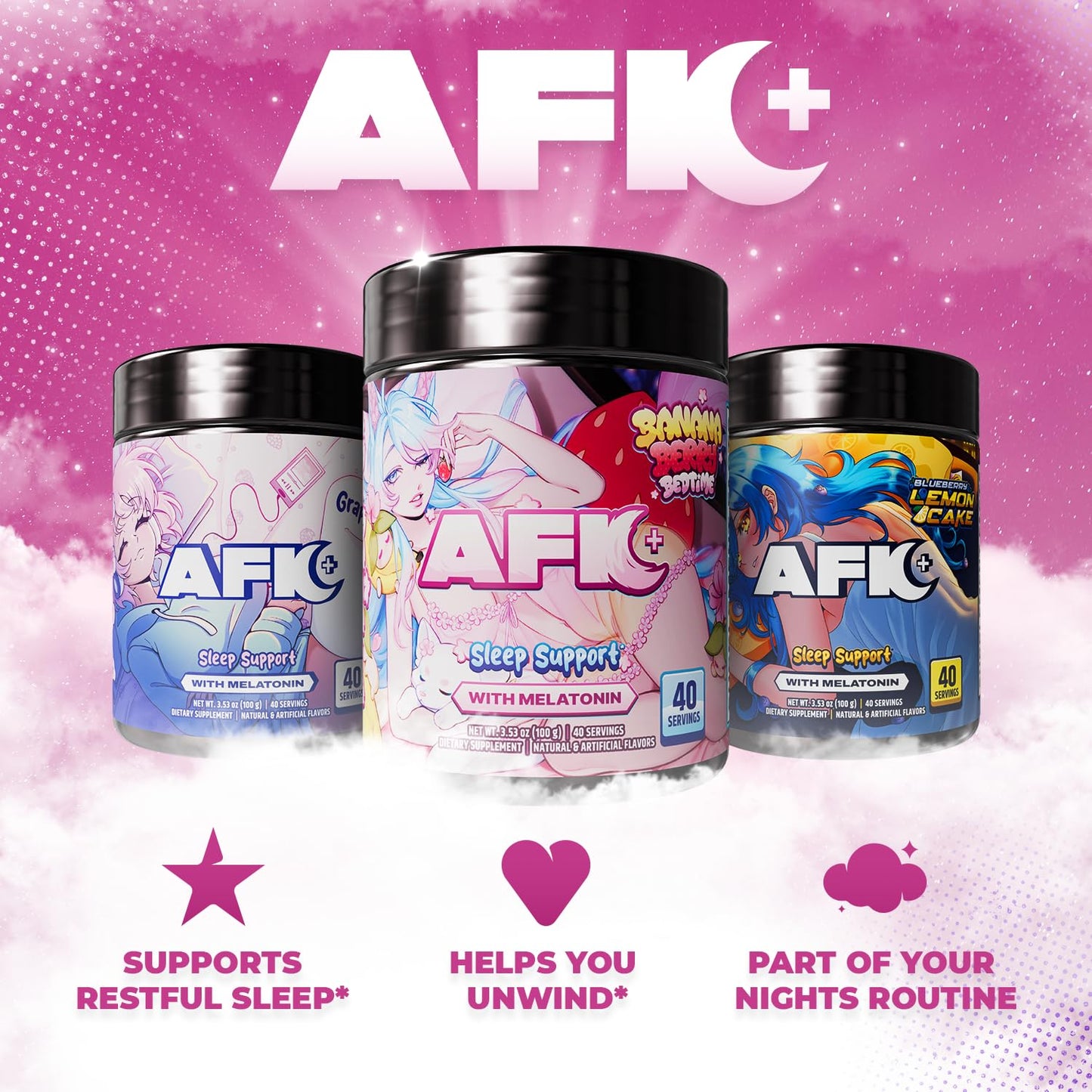 Gamer Supps AFK+ with Melatonin Bananaberry Bedtime by Silvervale Sleep Support Powder, 3.53 oz