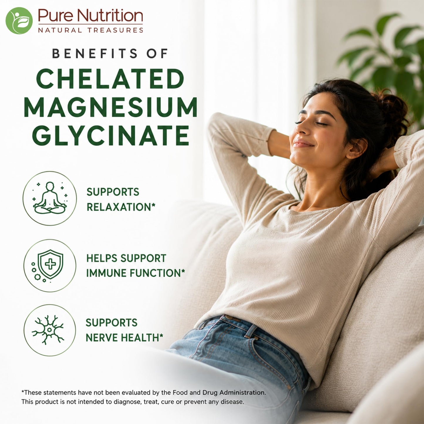 PURE NUTRITION NATURAL TREASURES MagG Chelated Magnesium Glycinate Tablet, 180 Tablets