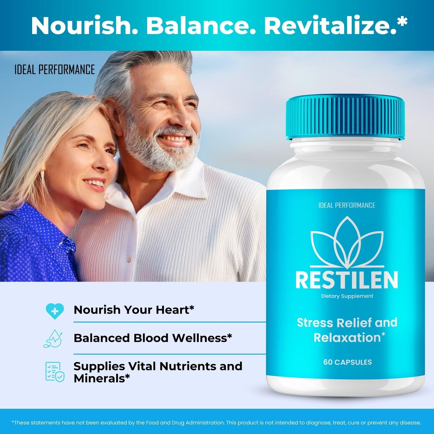 IDEAL PERFORMANCE Restilen Stress Relief and Relaxation Supplement Capsules, 60 Count