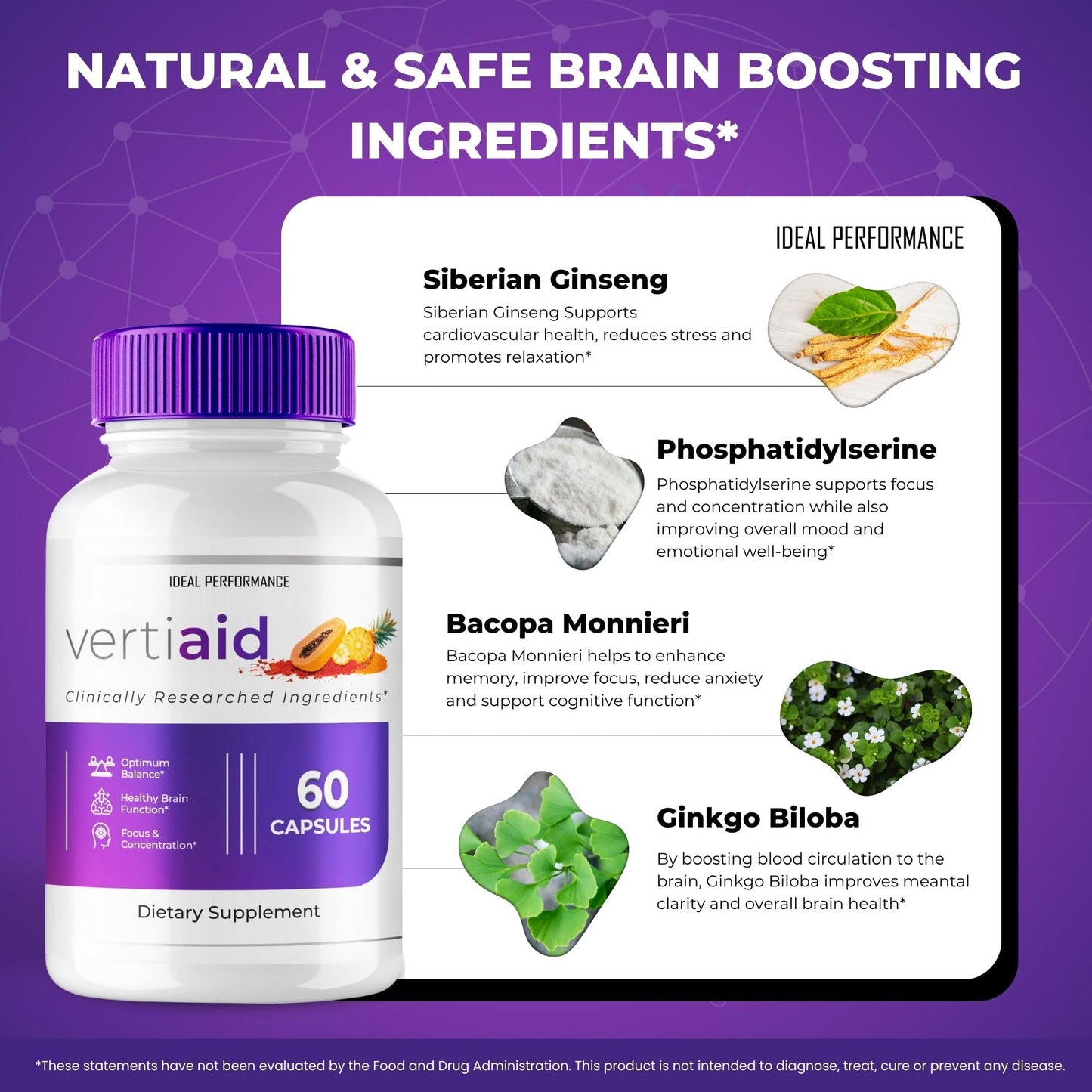 Ideal Performance VertiAid Brain and Memory Supplement Capsules 120 Count
