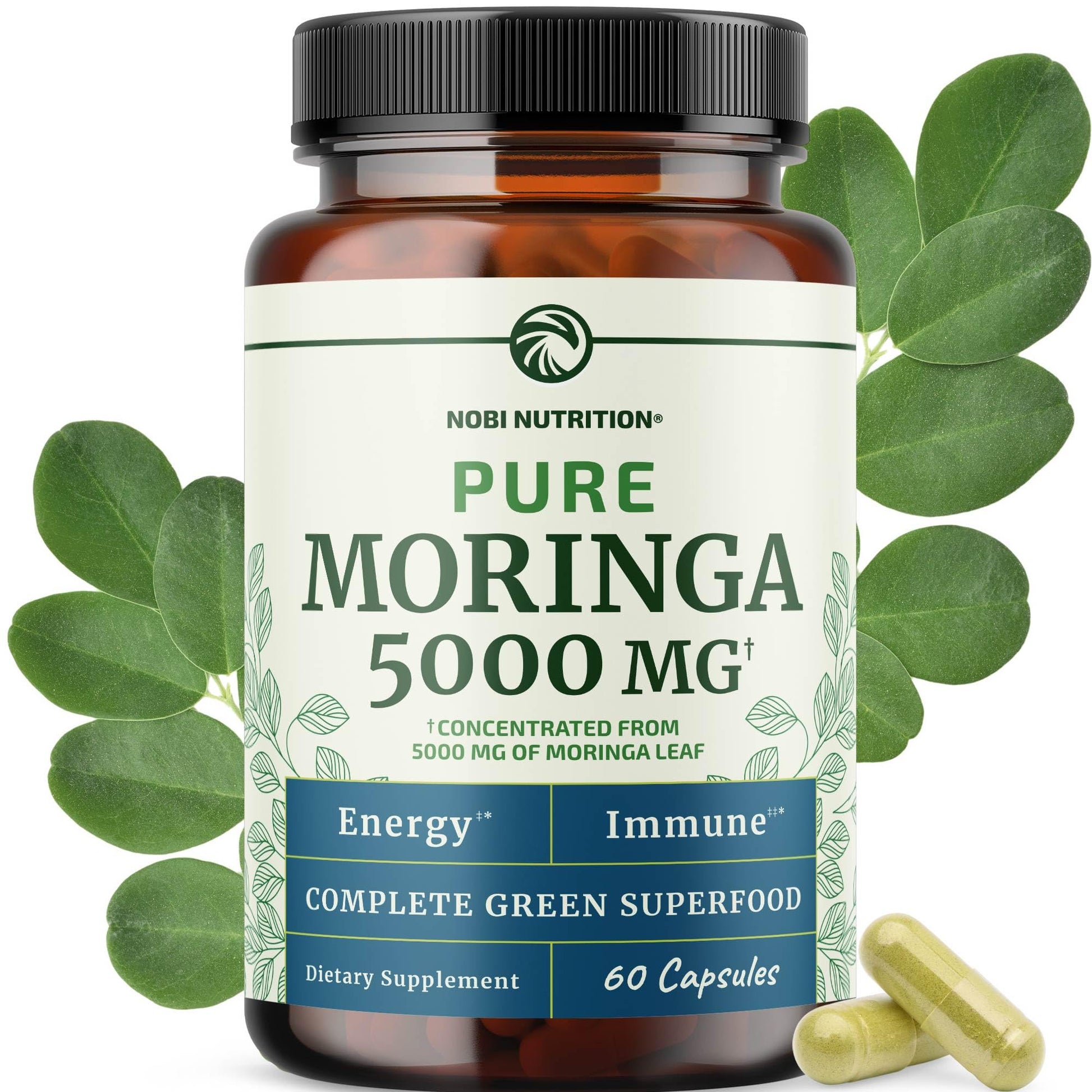 Nobi Nutrition Moringa 5000mg Capsules, 60 Count