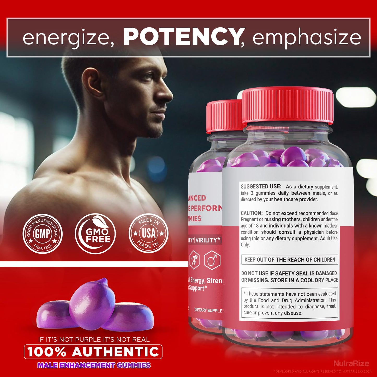 NutraRize Elite Testo Rx Gummies 180 Gummies