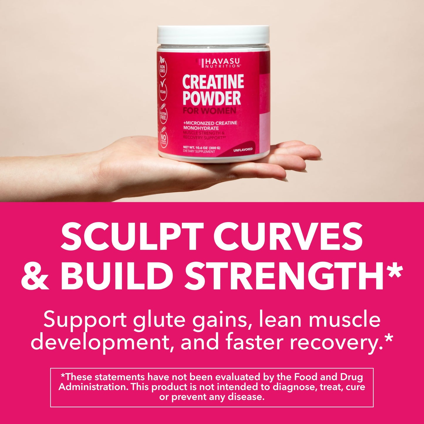 HAVASU NUTRITION Creatine for Women, Unflavored, Powder, 10.6 Ounce