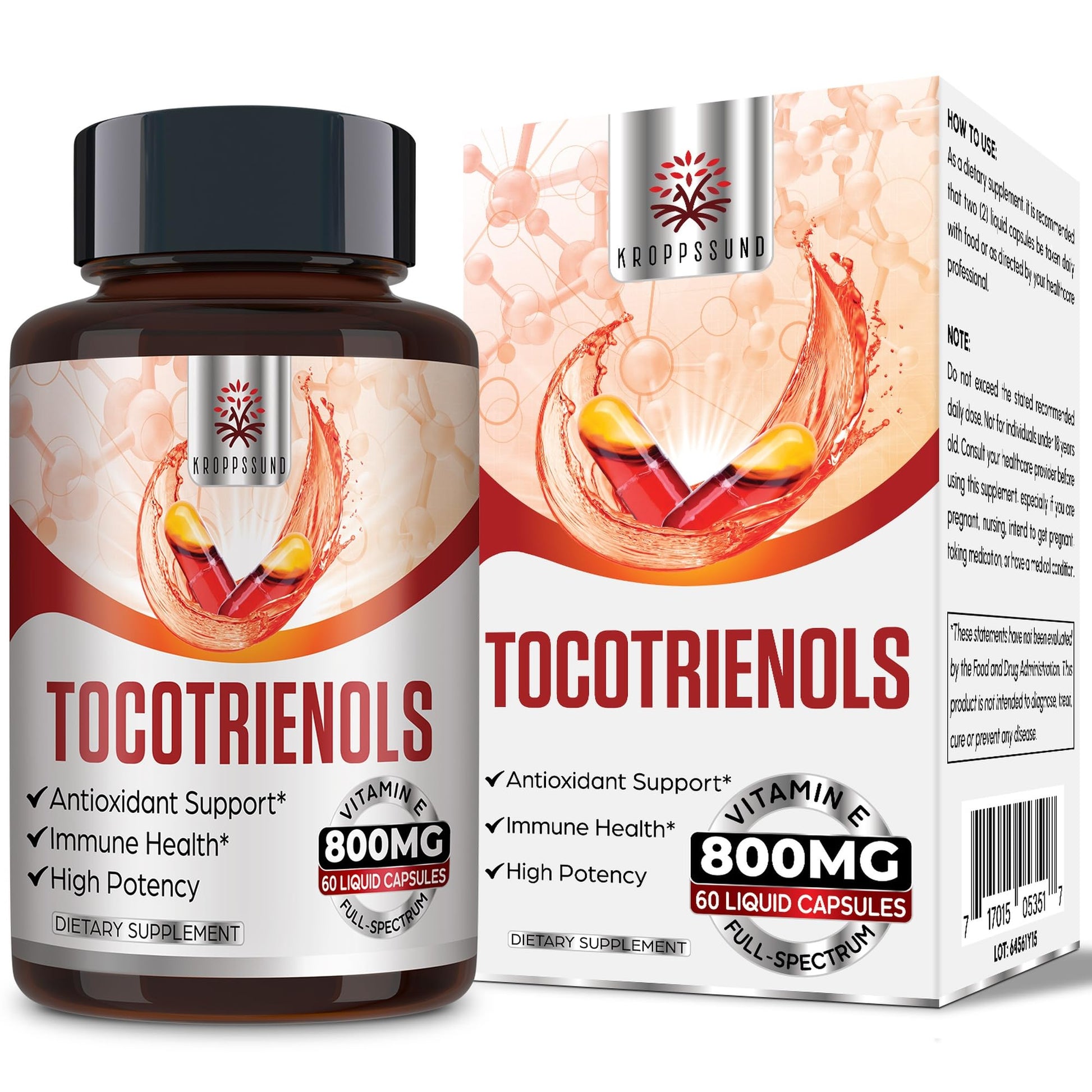 Kroppssund Tocotrienol Supplement 800mg Vitamin E Softgels, 240 Count
