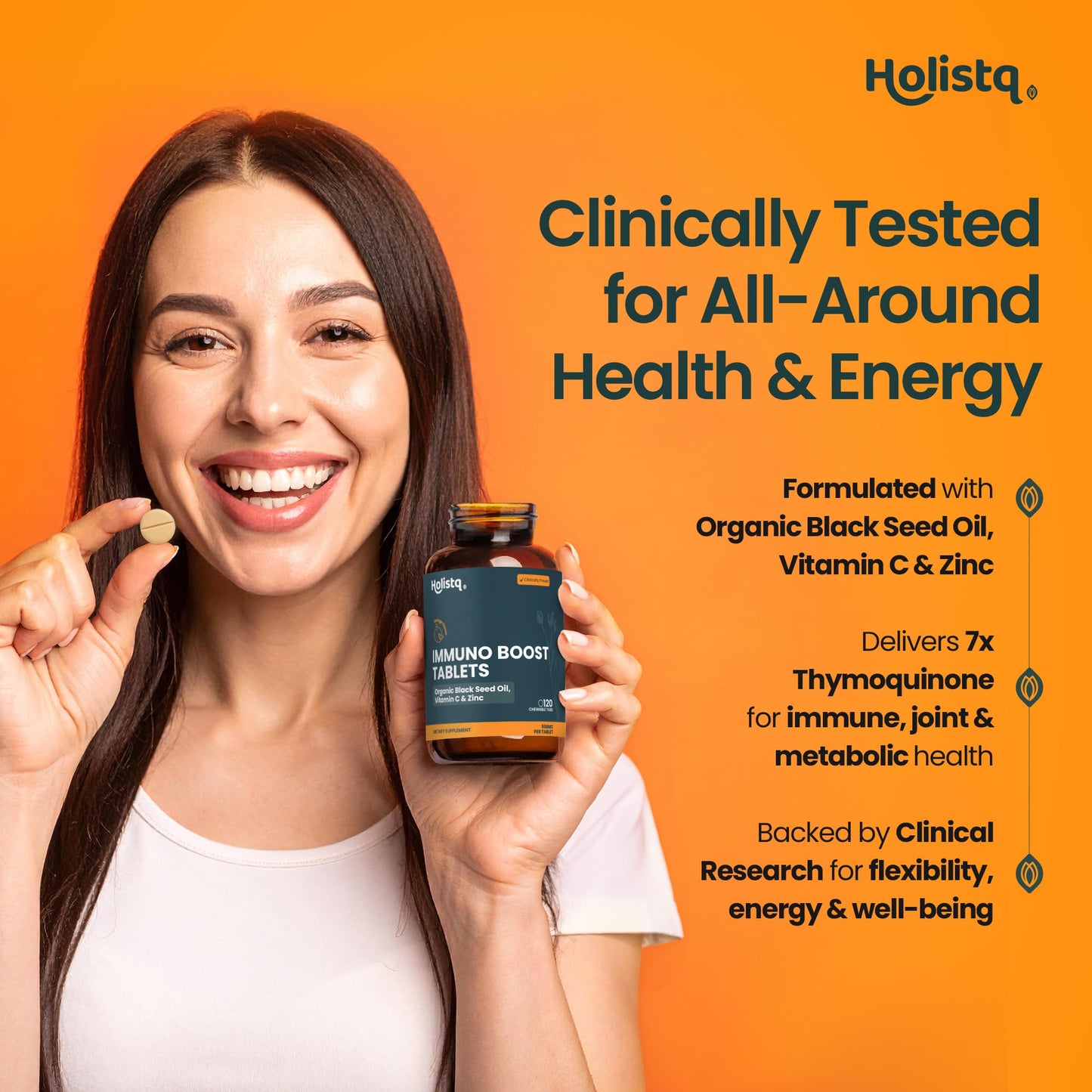 HOLISTQ Immuno Boost Vitamin C with Zinc Chewable Tablets, 120 Tablets