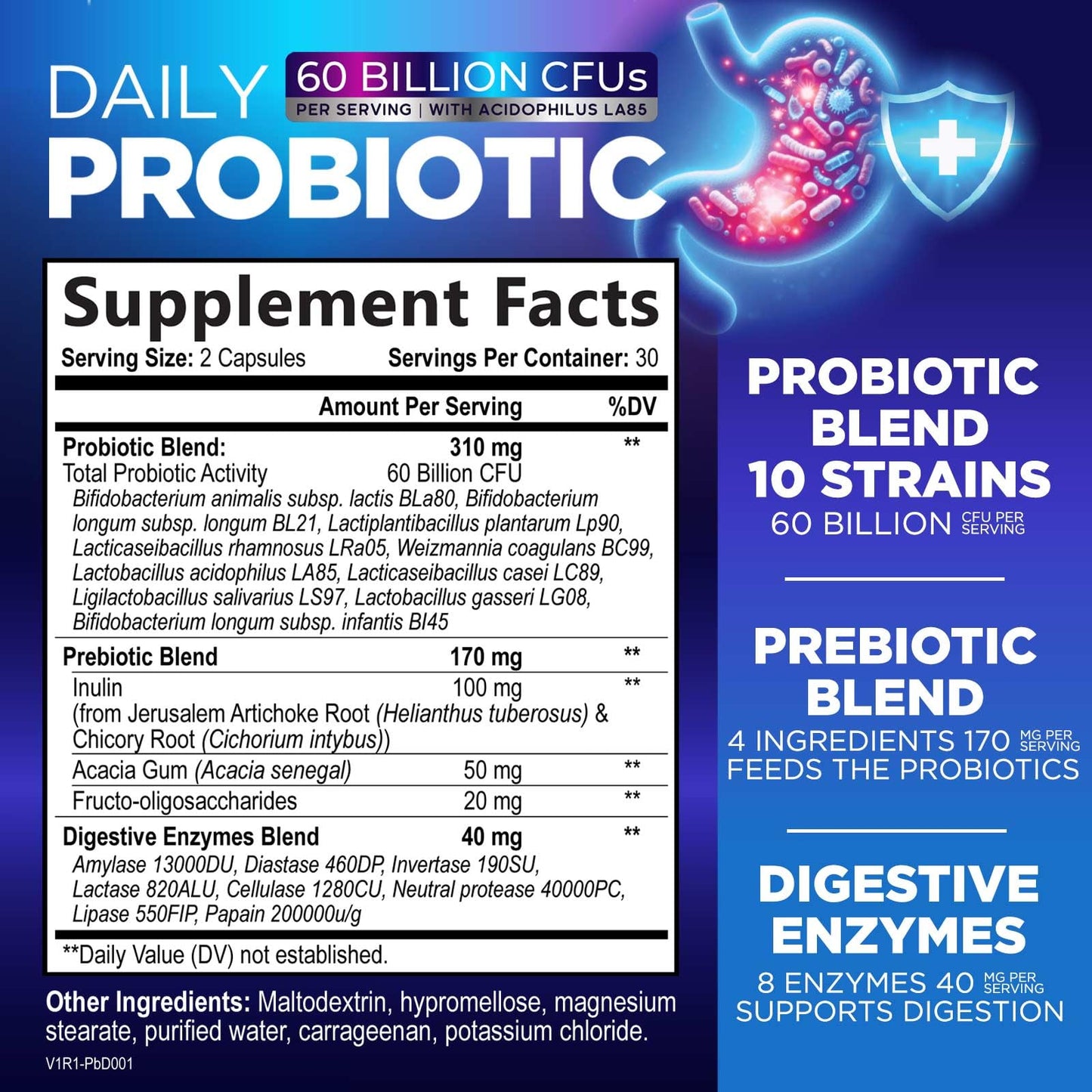 Nature's Peak Probiotics 50 Billion CFU Per Serving - 10 Premium Strains + Digestive Enzymes & Prebiotics, 60 Capsules