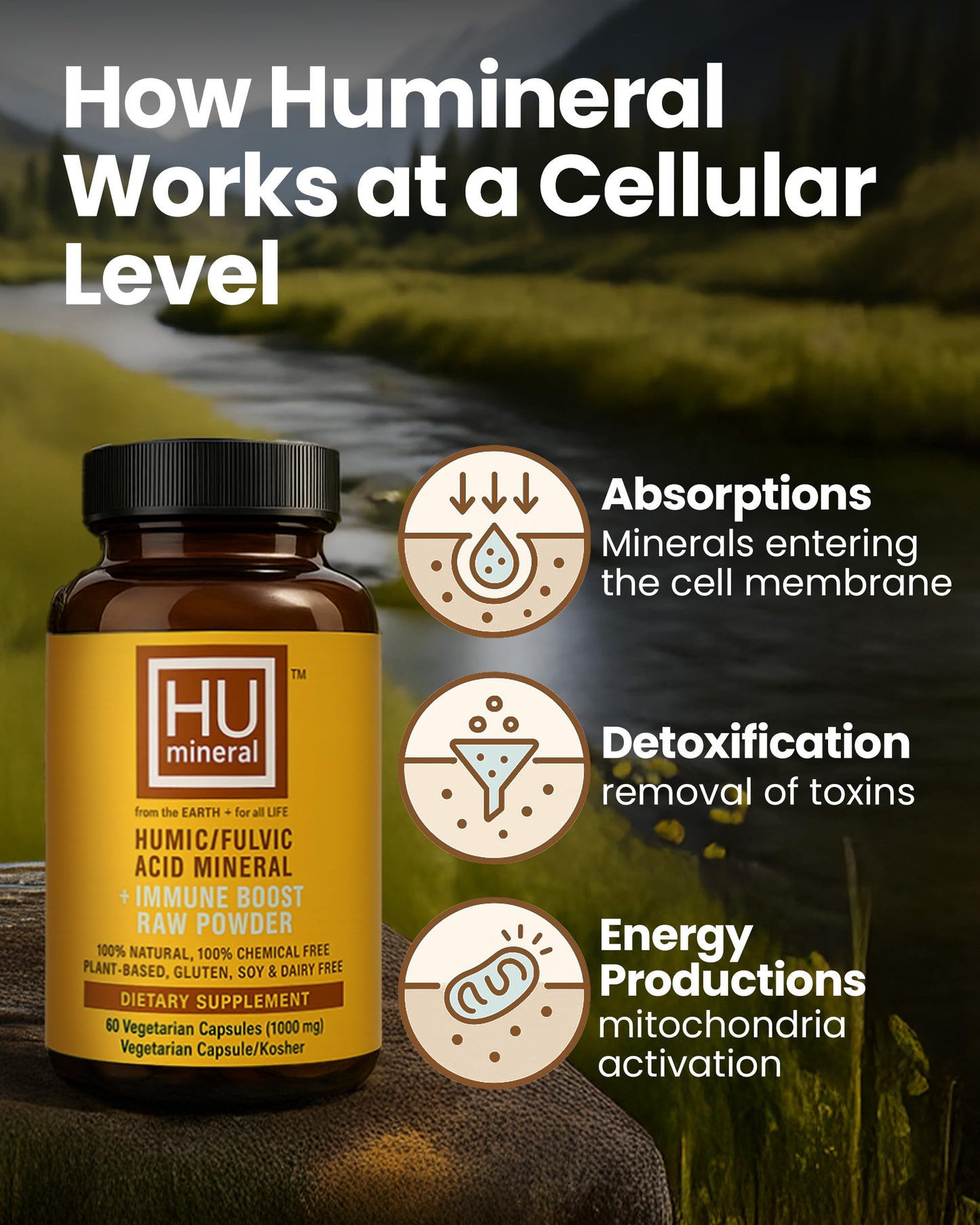 HUmineral Humic & Fulvic Acid Supplement Capsules 60 Count