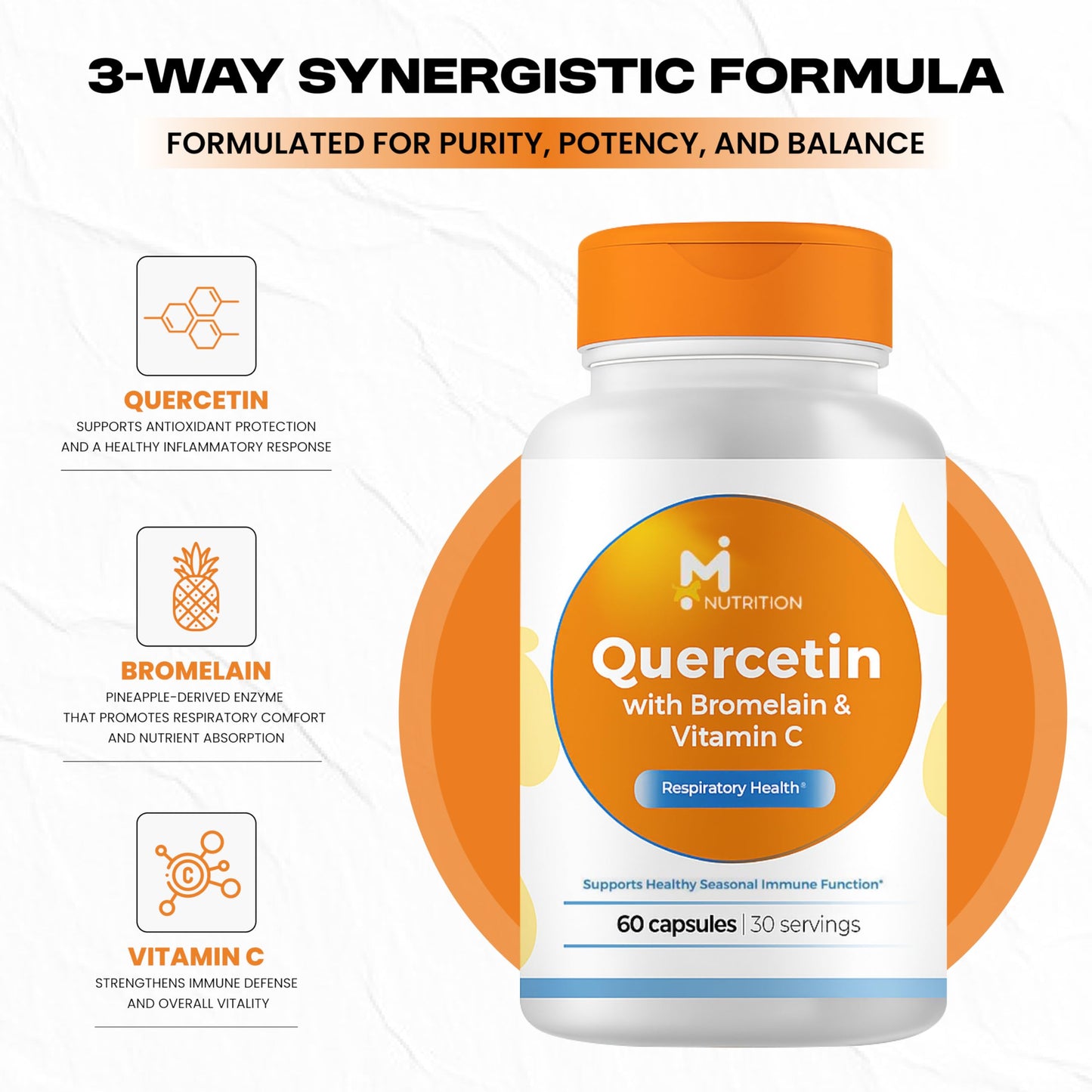 M NUTRITION Quercetin with Bromelain & Vitamin C 630mg Capsule, 60 Count