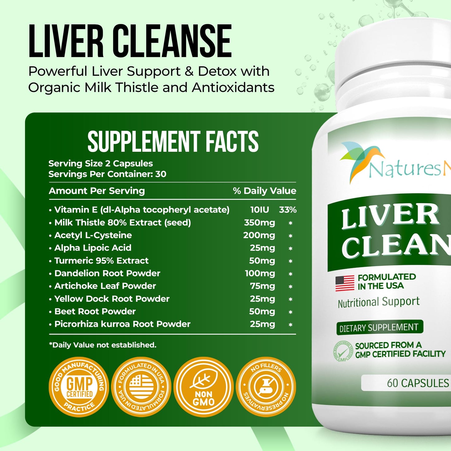Nature's Nectar Liver Cleanse Detox & Repair Active Liver Support with Milk Thistle Capsule, 60 Capsules
