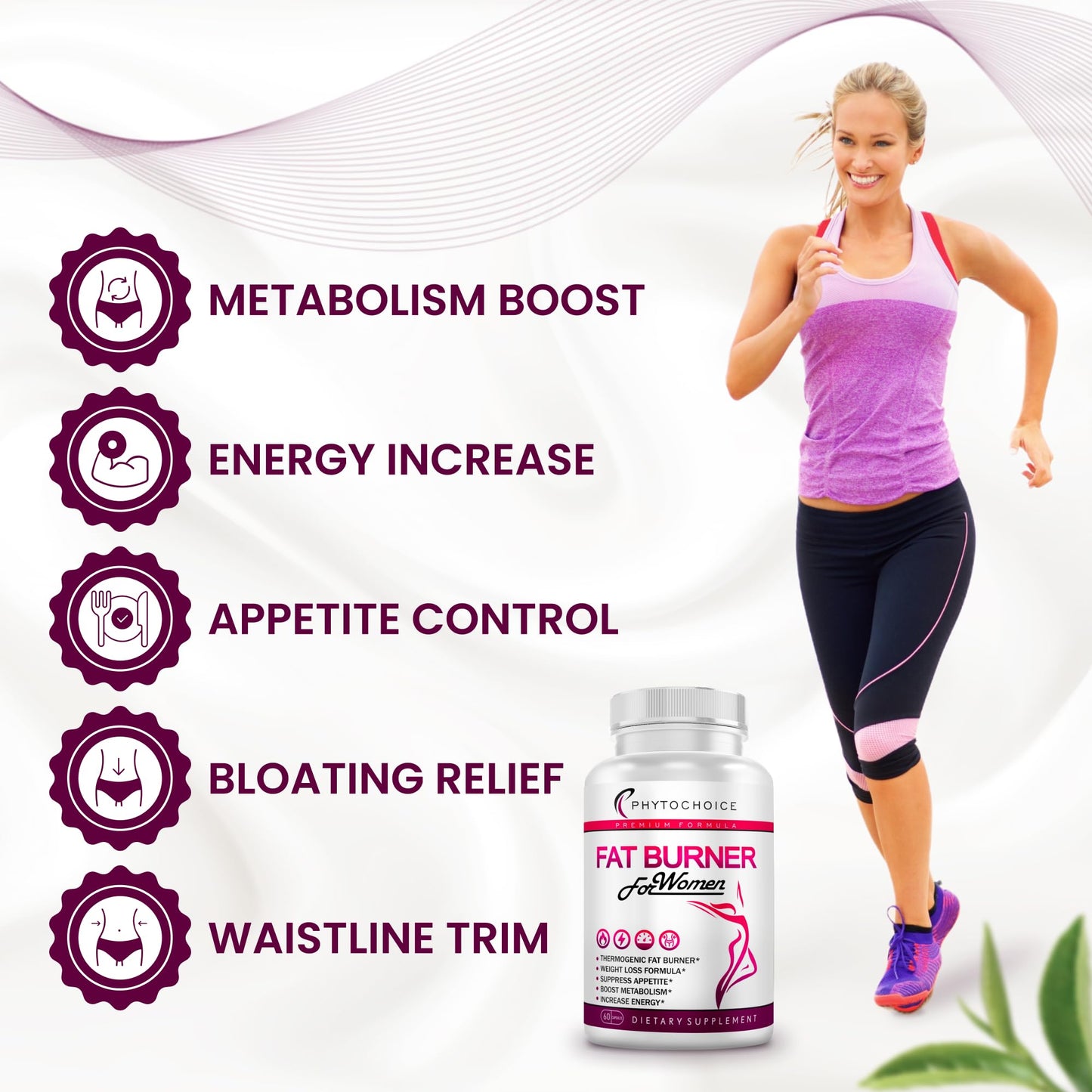 PHYTOCHOICE Fat Burner for Women with Raspberry Ketones, Green Tea & African Mango – Best Diet Pills that Work Fast for Women, All-Natural Weight Loss Supplements Supports Metabolism & Belly Fat Burn, 60 Capsules